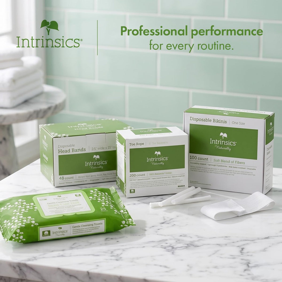 Intrinsics Disposable Headbands For Spa (48 Count) - 2.5” x 15” Stretchable Cotton Facial Headbands with Velcro Closure | For Facials, Makeup & Salon