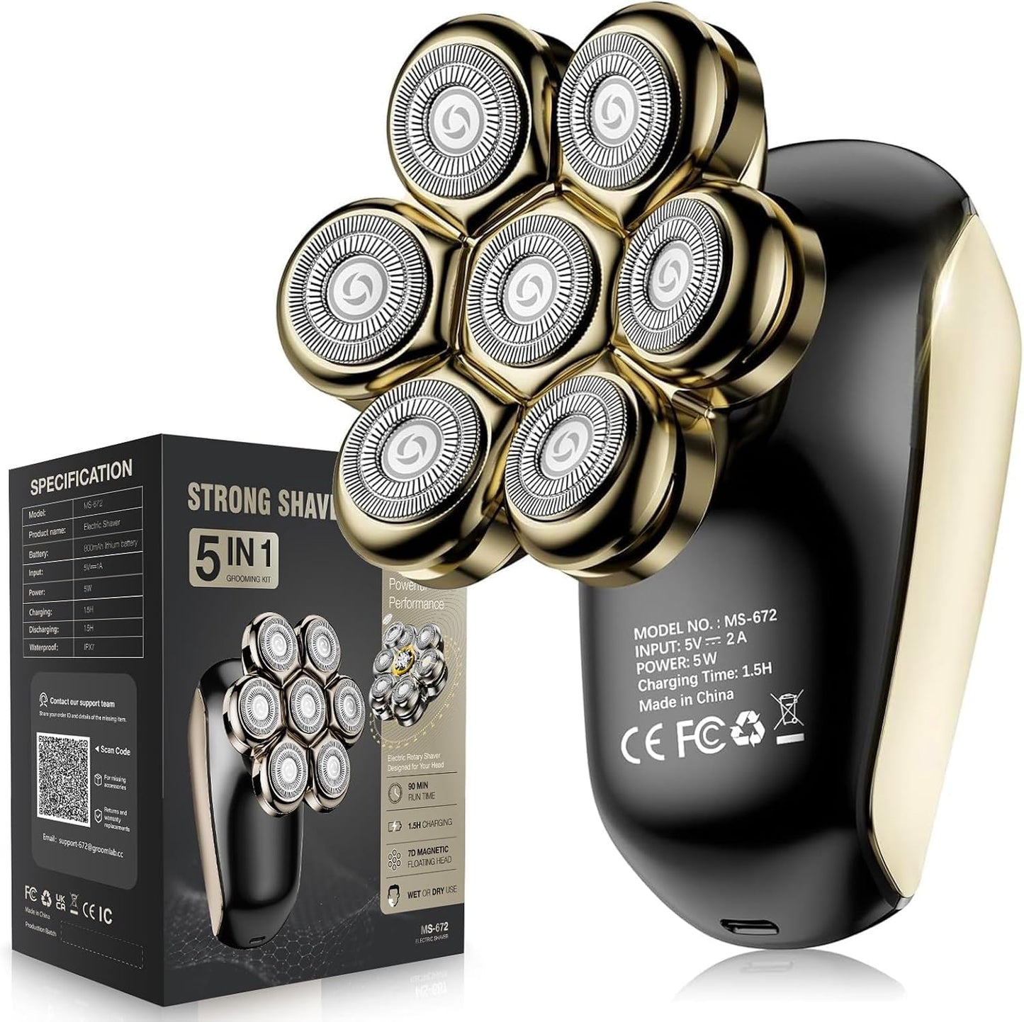 ????%?????? Head Shavers for Bald Men: 5-in-1 Electric Razor with 7D Floating Blades - IPX7 Waterproof Grooming Kit, Detachable Magnetic Head, 90-Min Wet Beauty and Personal Care SHPAVVER ETHUP