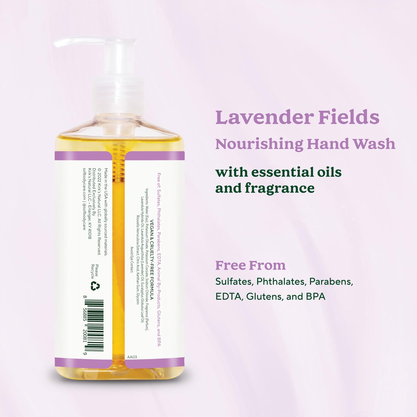 SoF Nourishing Hand Wash - With Moisturizing Sea Algae, Coconut & Olive Oil- Vegan & Non GMO- Free From Phthalates, Sulfates & Parabens- Lavender Beauty & Personal Care South Of France