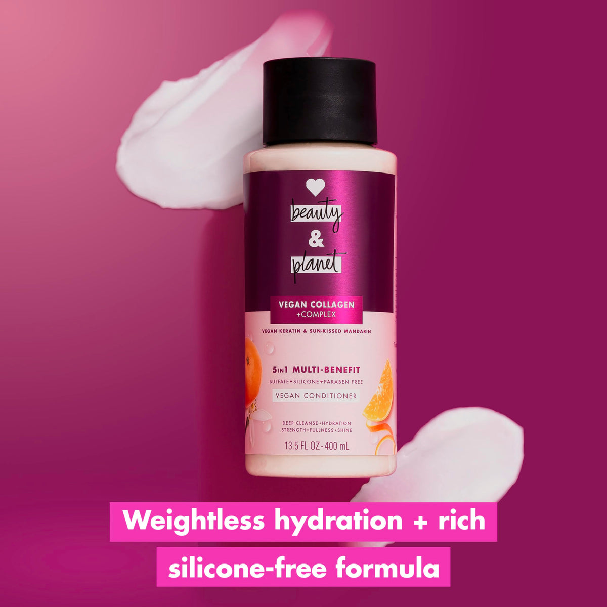 Love Beauty and Planet 5-in-1 Multi-Benefit Conditioner Vegan Keratin Collagen & Sun-Kissed Mandarin, for a Deep Cleanse, Hydration, Strength,