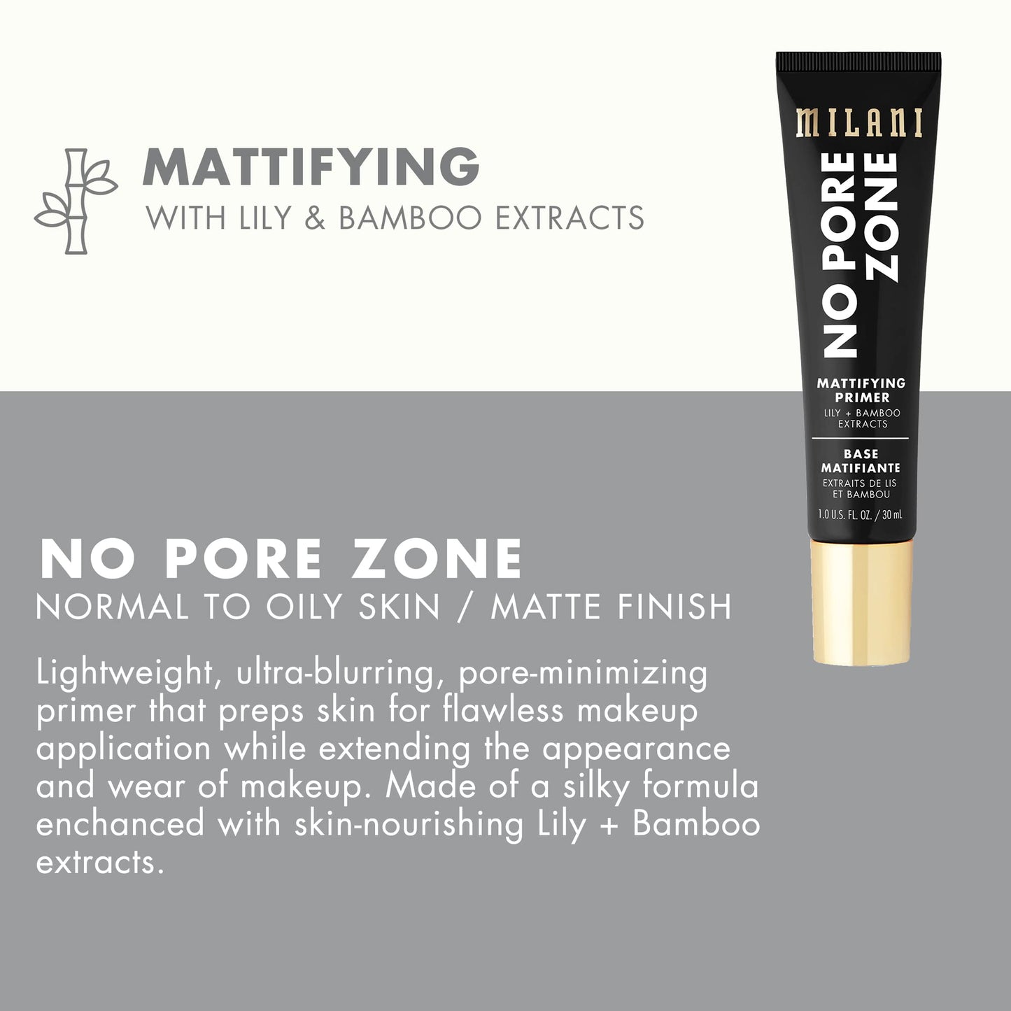 Milani Face Primer for Makeup - No Pore Zone Mattifying Primer with Lily & Bamboo Extract for a Matte Finish, 1.0 Fl. Oz Beauty & Personal Care Milani