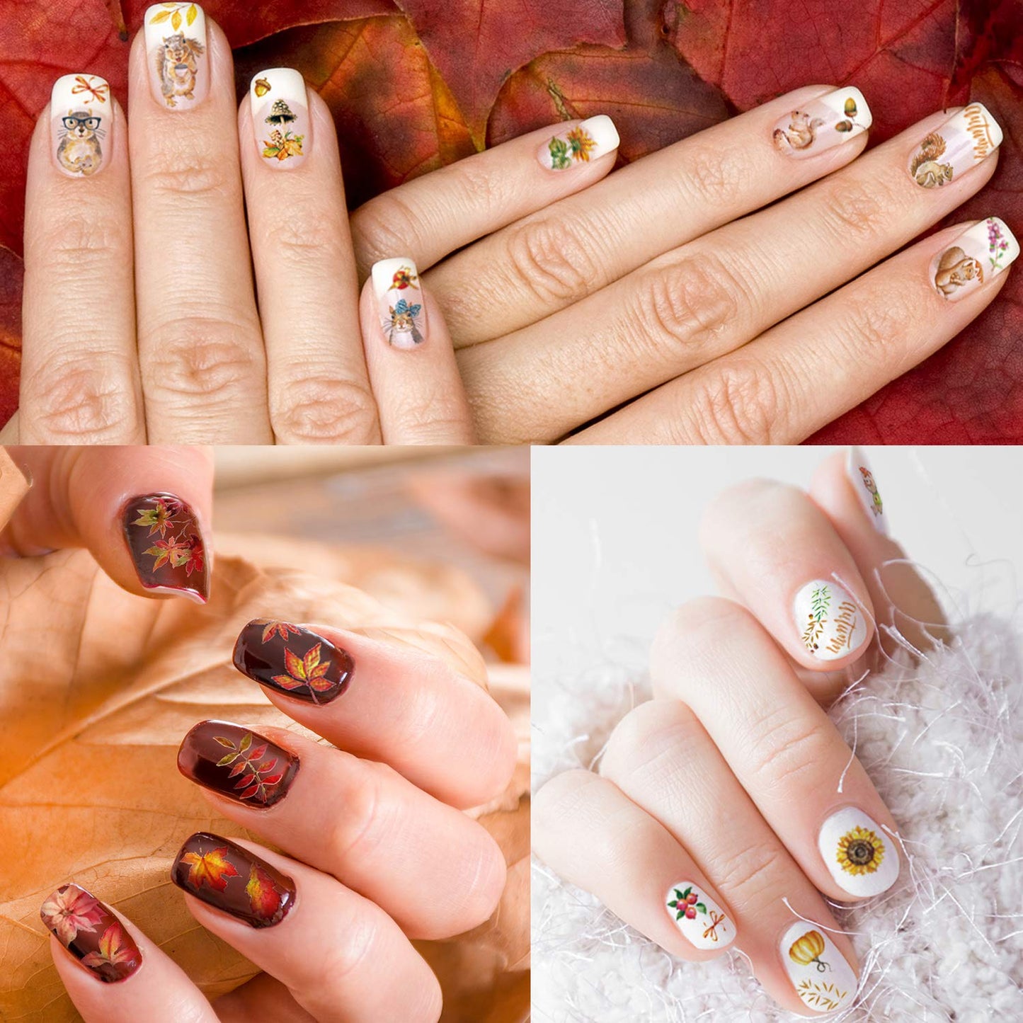 Adurself 1000+ Patterns Autumn Nail Art Decals Fall 3D Nail Self-Adhesive Stickers Harvest Pumpkin Maple Leaves Sunflower Squirrel for Women Girls Beauty & Personal Care Adurself