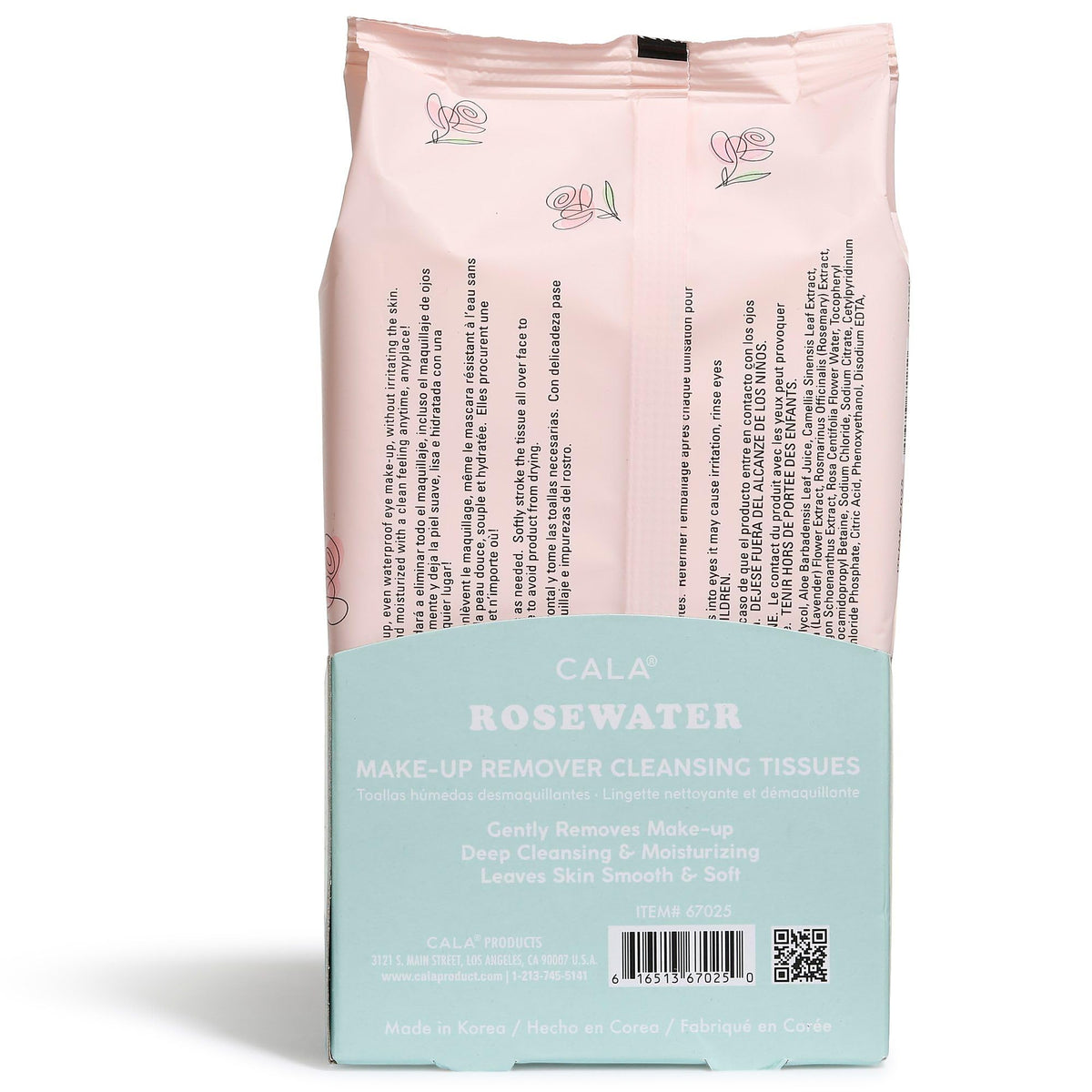 CALA Rose Water Makeup Remover Cleansing Tissues, Gentle Face Wipes Remove Makeup + Waterproof Eye Makeup, Deep Clean & Ultra-Hydrate,