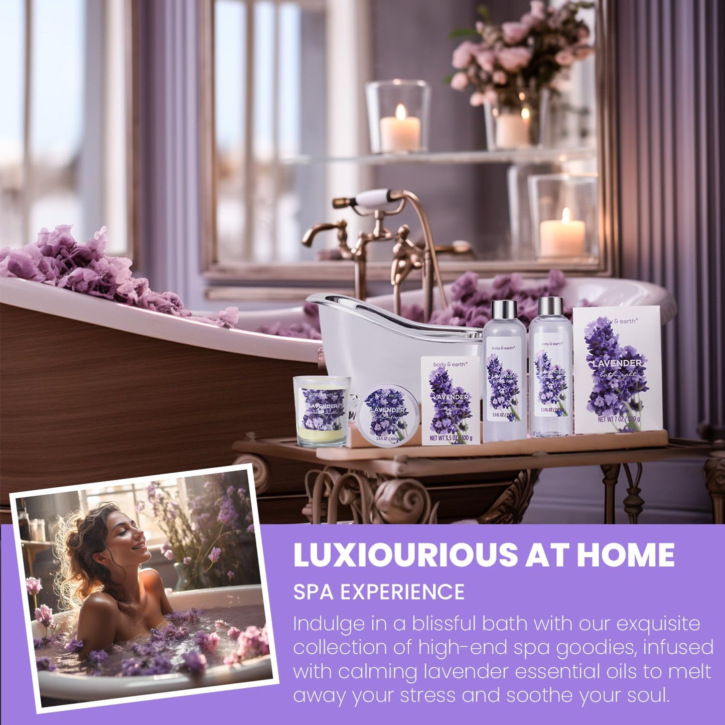 Gift Set for Women Body & Earth Gifts Set Lavender Gift Baskets For Women Bath Sets with Bubble Bath Body Lotion Scented Candle Mother‘s Day Gifts Beauty & Personal Care BODY & EARTH