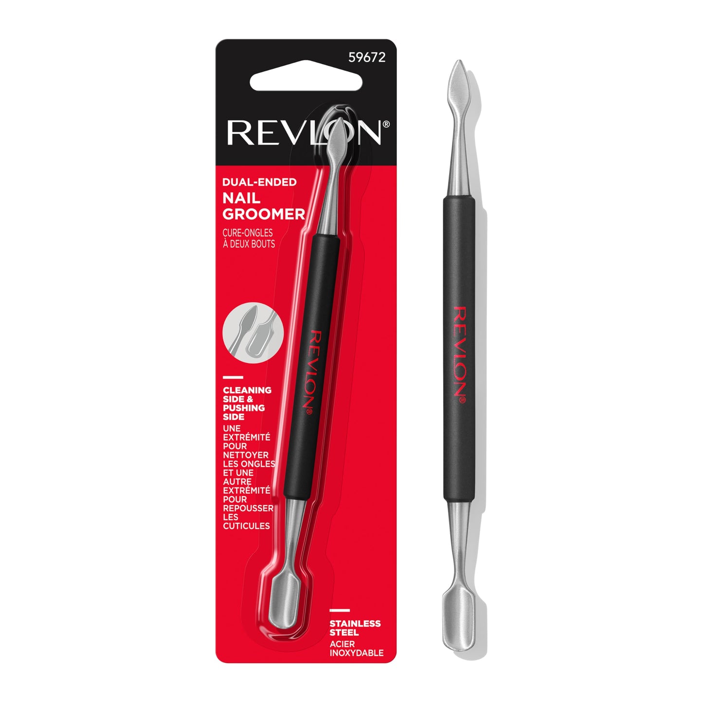 Revlon Expert Dual-Ended Nail Groomer, Stainless Steel Manicure Tool, Clean Under Fingernails and Lift Cuticles, 1 Count Beauty & Personal Care REVLON