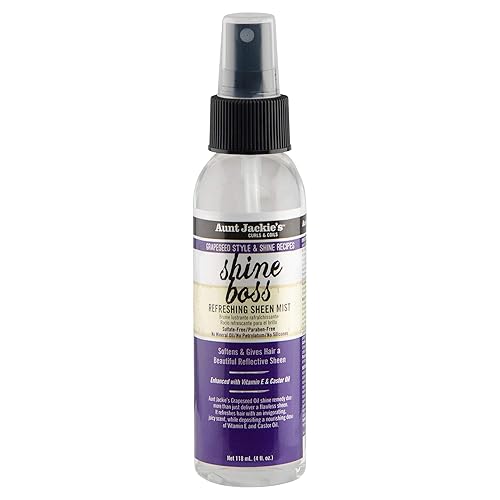 Aunt Jackie's Grapeseed Style and Shine Recipes Shine Boss Refreshing Sheen Hair Mist, Gives Curls, Waves and Coils Shine Without Oily Feel, 4 oz Beauty & Personal Care Aunt Jackie's