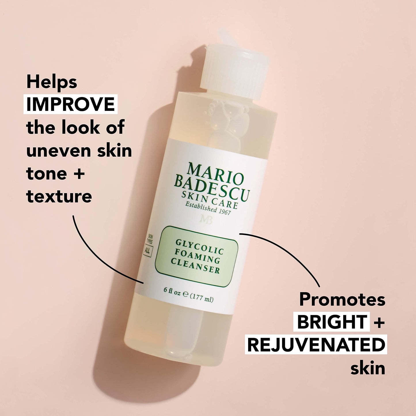 Mario Badescu Glycolic Foaming Cleanser for All Skin Types| Exfoliating Face Wash with Glycolic Acid & Aloe Vera| Visibly Evens Skin Tone & Texture | Beauty & Personal Care Mario Badescu