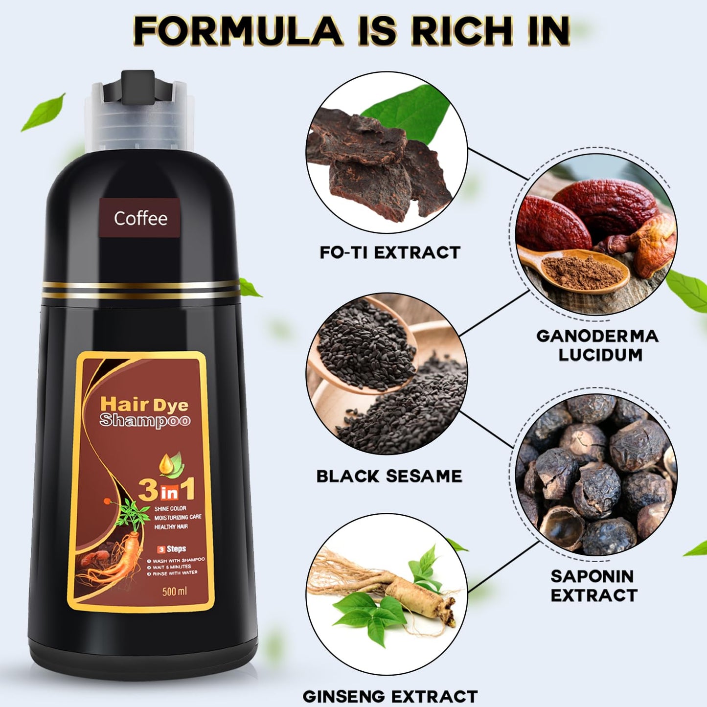 IIIMEIDU Coffee Hair Dye Shampoo 3 in 1 for Gray Hair, Semi Permanent Hair Color Shampoo Shampoo Hair Dye for Women Men, Grey Coverage 500ml Beauty and Personal Care IIIMEIDU