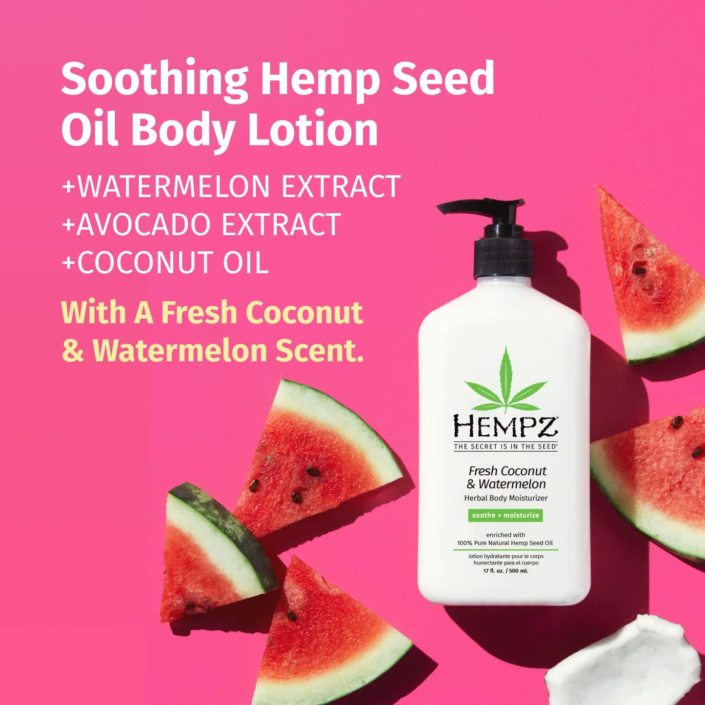 Hempz Body Lotion - Fresh Coconut & Watermelon Daily Moisturizing Cream, Shea Butter Body Moisturizer - Skin Care Products, Hemp Seed Oil - Large Beauty & Personal Care Hempz