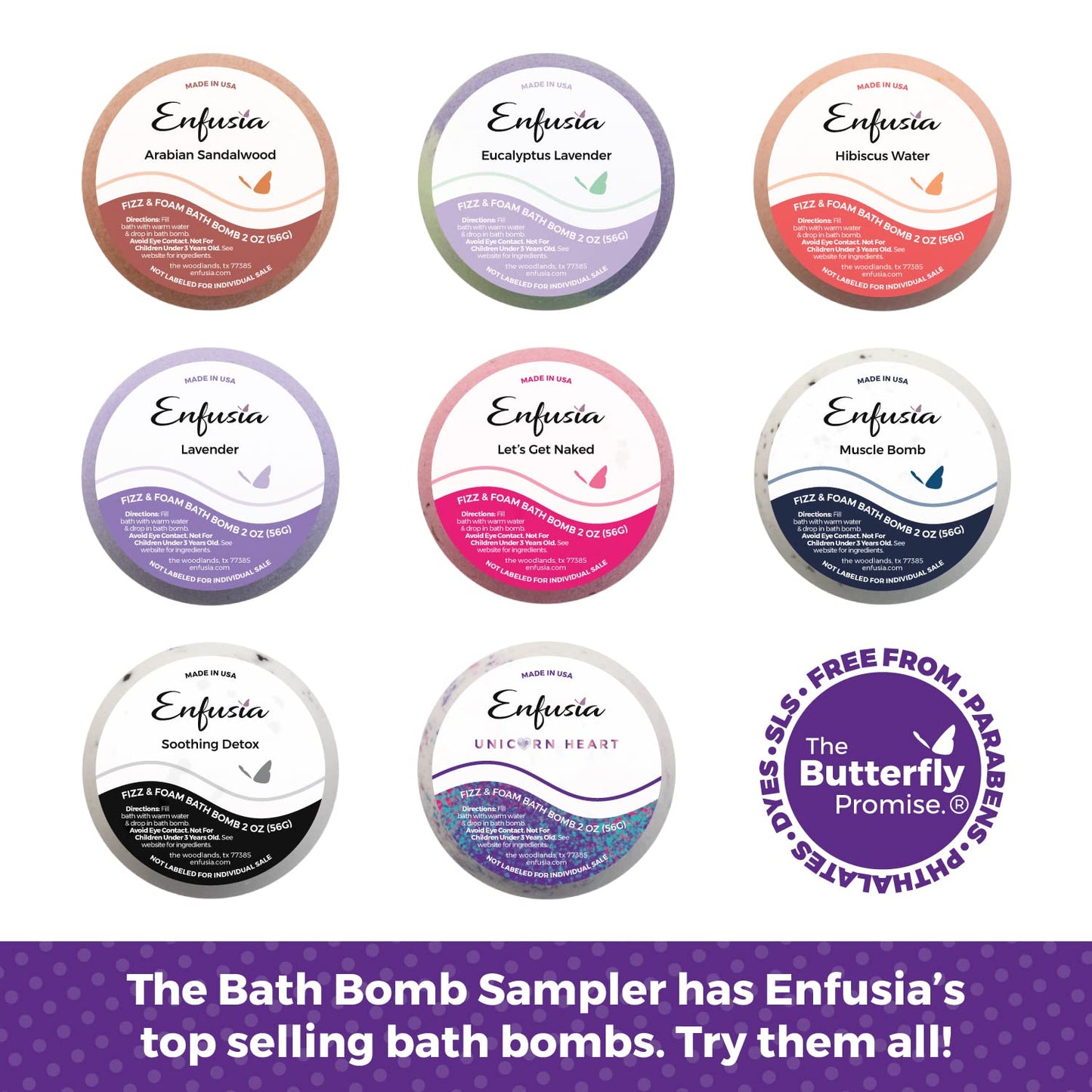Enfusia Bath Bomb Sampler, 8-Pack Vegan, Clean Ingredients, Moisturizing Olive Oil + Baking Soda | Aromatherapy Variety for Relaxation & Better Sleep… Beauty & Personal Care Enfusia