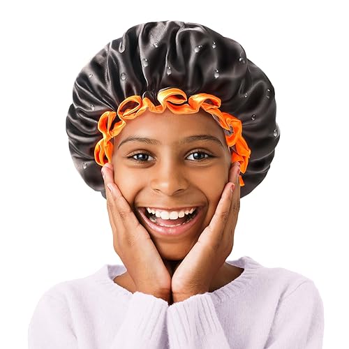 mikimini Small Black Shower Caps Pack of 2 for Kid, Double Layers Waterproof Bathing Hair Cap with Reusable Soft Comfortable PEVA Lining, Cute Beauty & Personal Care mikimini