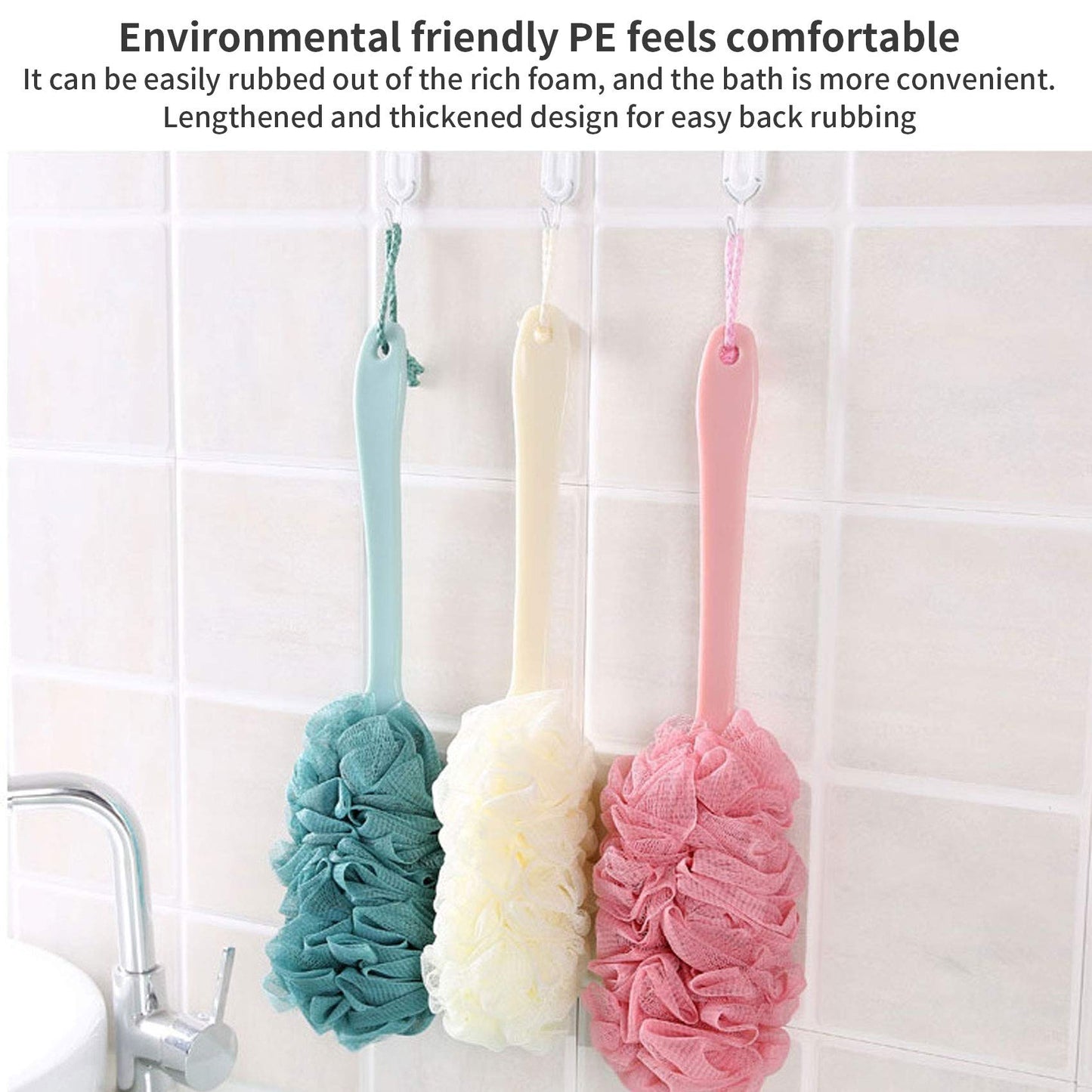 Nutteri 3 Pack Back Scrubber Long Handled Bath Brush Soft Mesh Sponge Exfoliating Body Scrub Back Cleaner Loofah Bathroom Shower Accessories for Women Beauty & Personal Care Nutteri