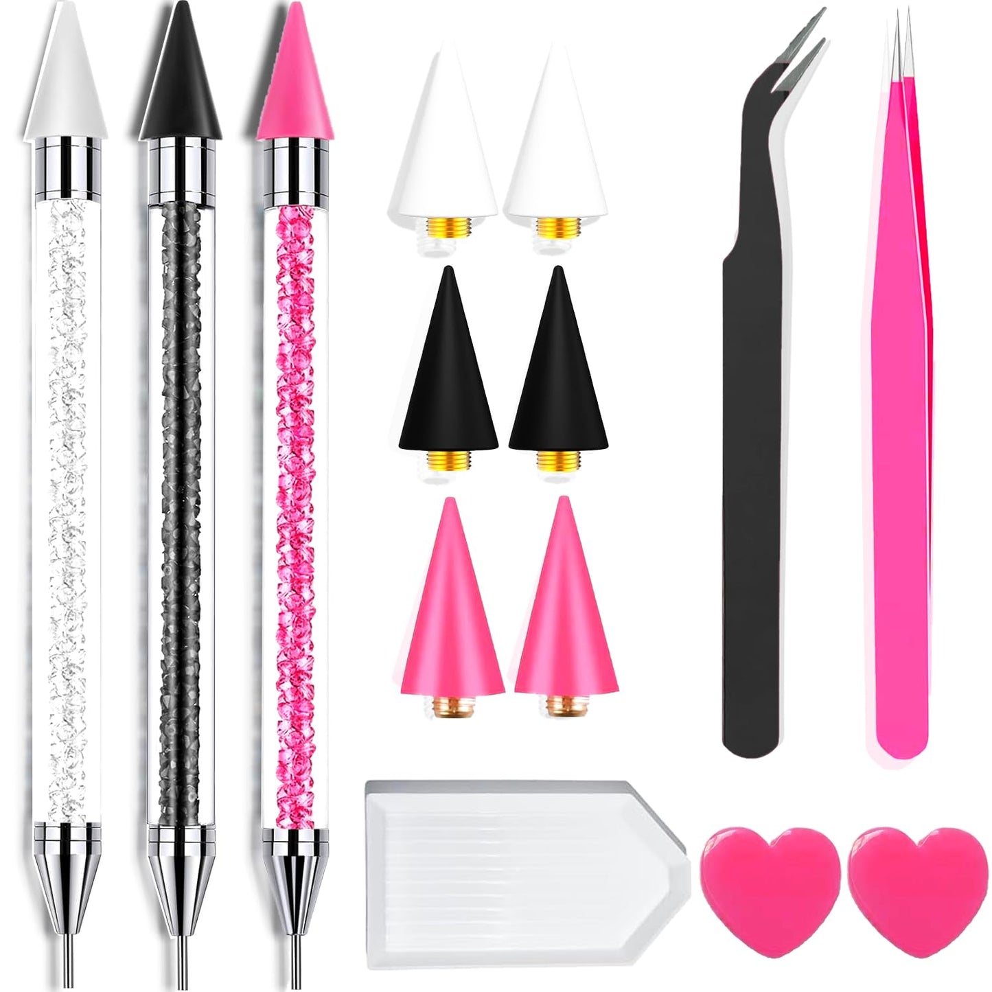 14 Pcs Rhinestone Picker Tool - 3 Pcs Dual-head Pens with 6 Wax Tips, Useful Clay, Precision Curved and Straight Tweezers Kit for Picking Up Nail Art Beauty and Personal Care Yaoociy