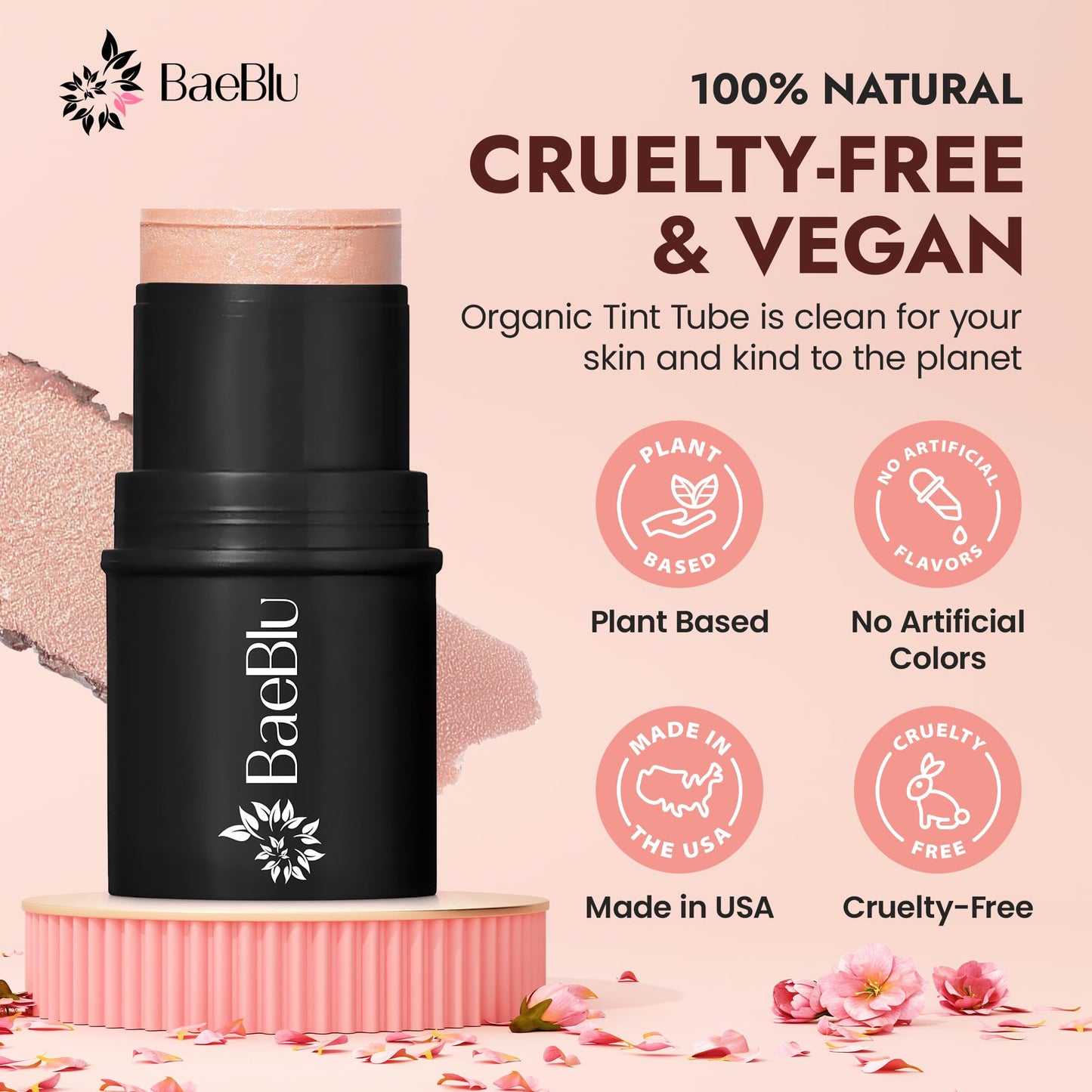 BaeBlu - Organic Blush Tube, Moscato - 100% Natural Vegan Cream Blush Sticks, Multi-Use Bronzer, & Highlighter for Lips, Cheeks & Eyes, Buildable Beauty & Personal Care BaeBlu