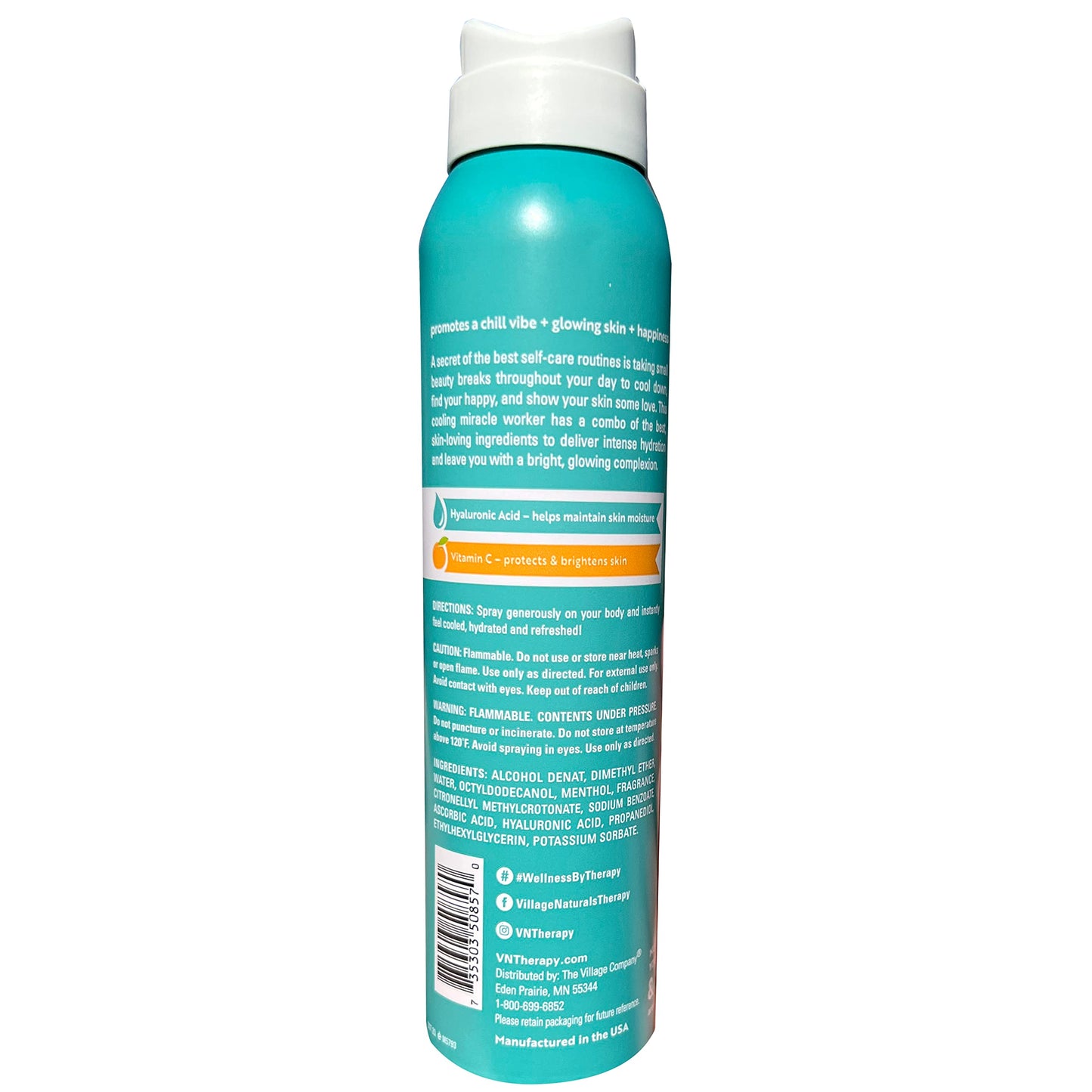 Village Naturals Therapy Wellness Hydrate & Cool Body Spray - Protect and Moisturize Skin with Vitamin C, Menthol and Hyaluronic Acid - Full Body Beauty & Personal Care Village Naturals Therapy