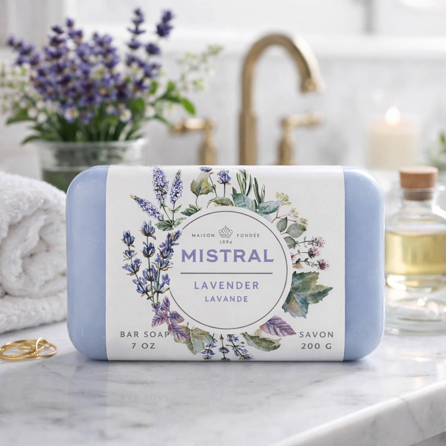 Mistral Classic French Bar Soap, Lavender, 7 oz - Triple-Milled Luxury Natural Soap with Organic Shea Butter & Olive Oil | Long-Lasting Moisturizing Beauty & Personal Care Mistral