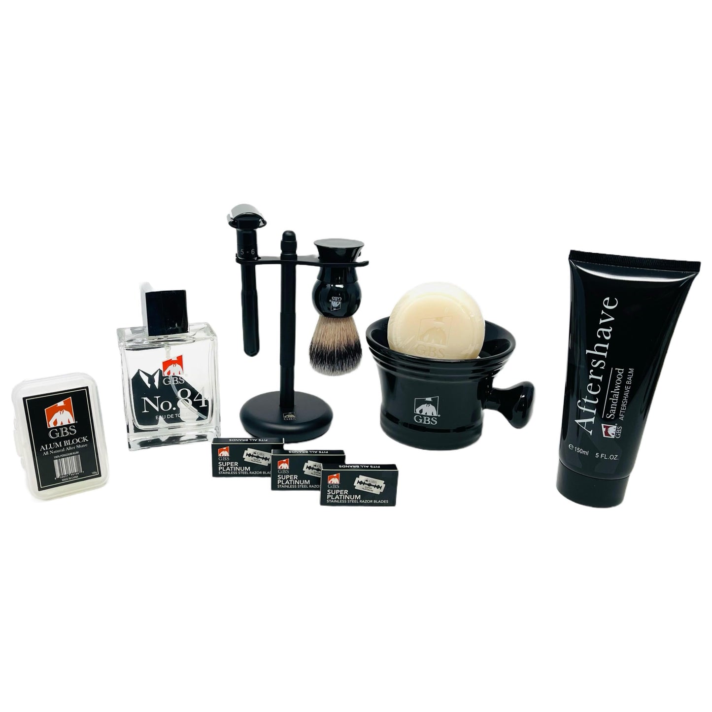 G.B.S 11 Piece Shaving Set - Double Edge Safety Razor Shaving Brush Stand Sandalwood Aftershave, Mug with Natural Soap and 30 Razor Blade Refills Beauty and Personal Care G.B.S