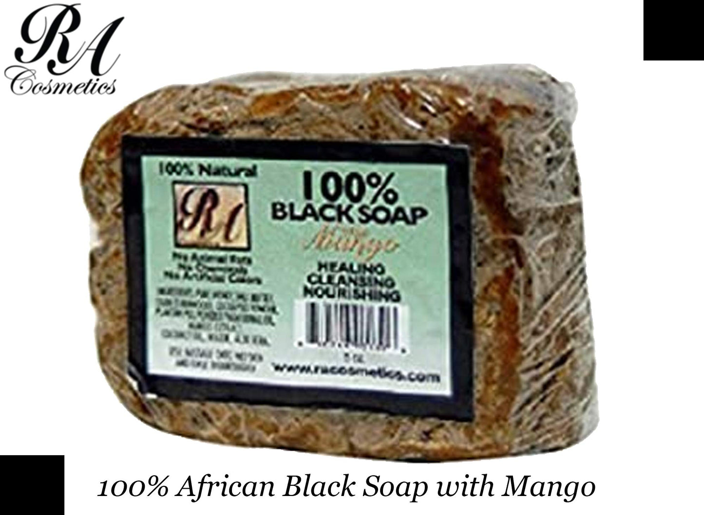 RA Cosmetics 100% Natural African Black Soap, Mango Scent, 5 oz, 141g Beauty & Personal Care RA COSMETICS
