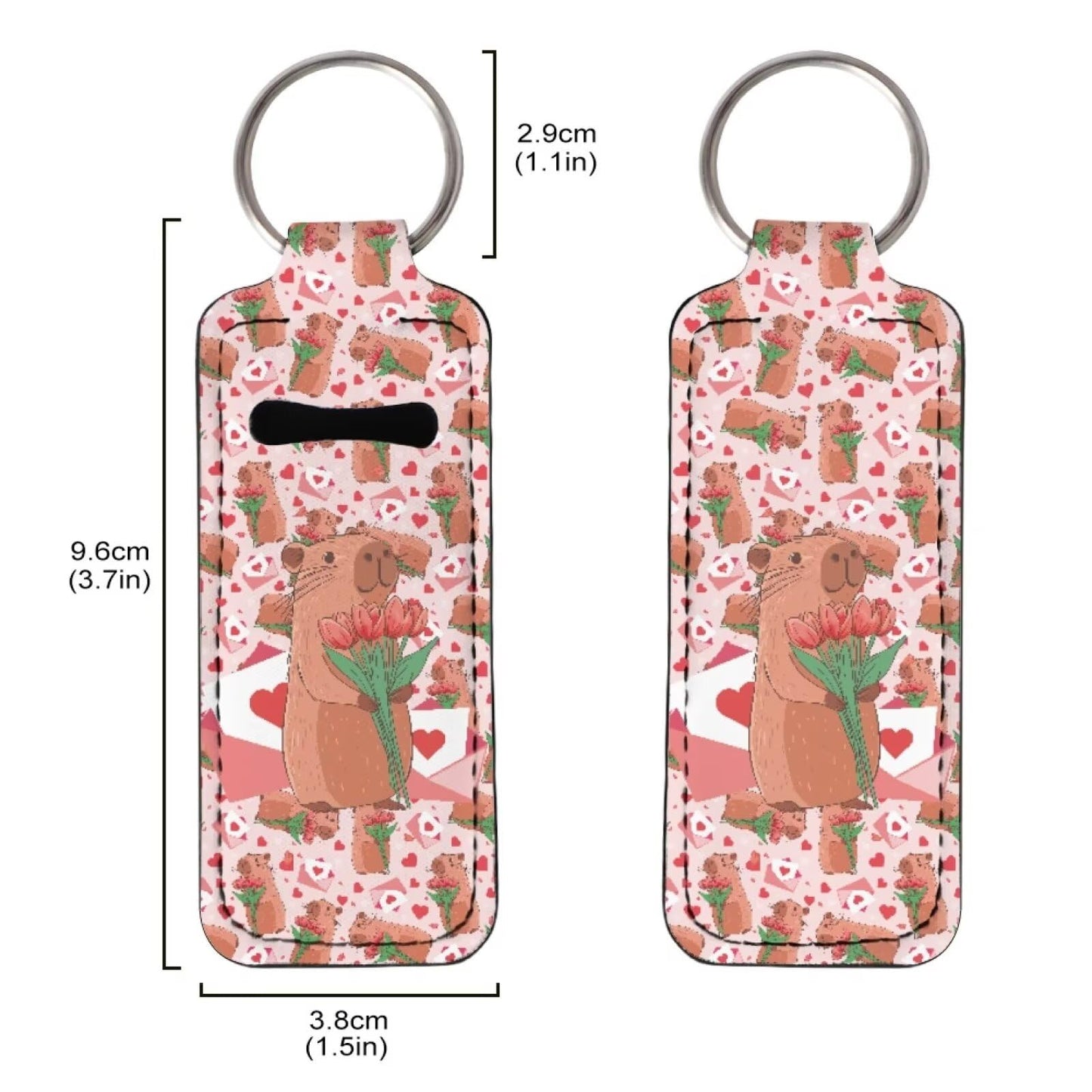 Baxinh Capybara Printed Chapstick Holder Keychain, Tulip Printed Neoprene Chapstick Lip Balm Holder Lipgloss Lipstick Holder Keychains for Lipstick Beauty and Personal Care Baxinh