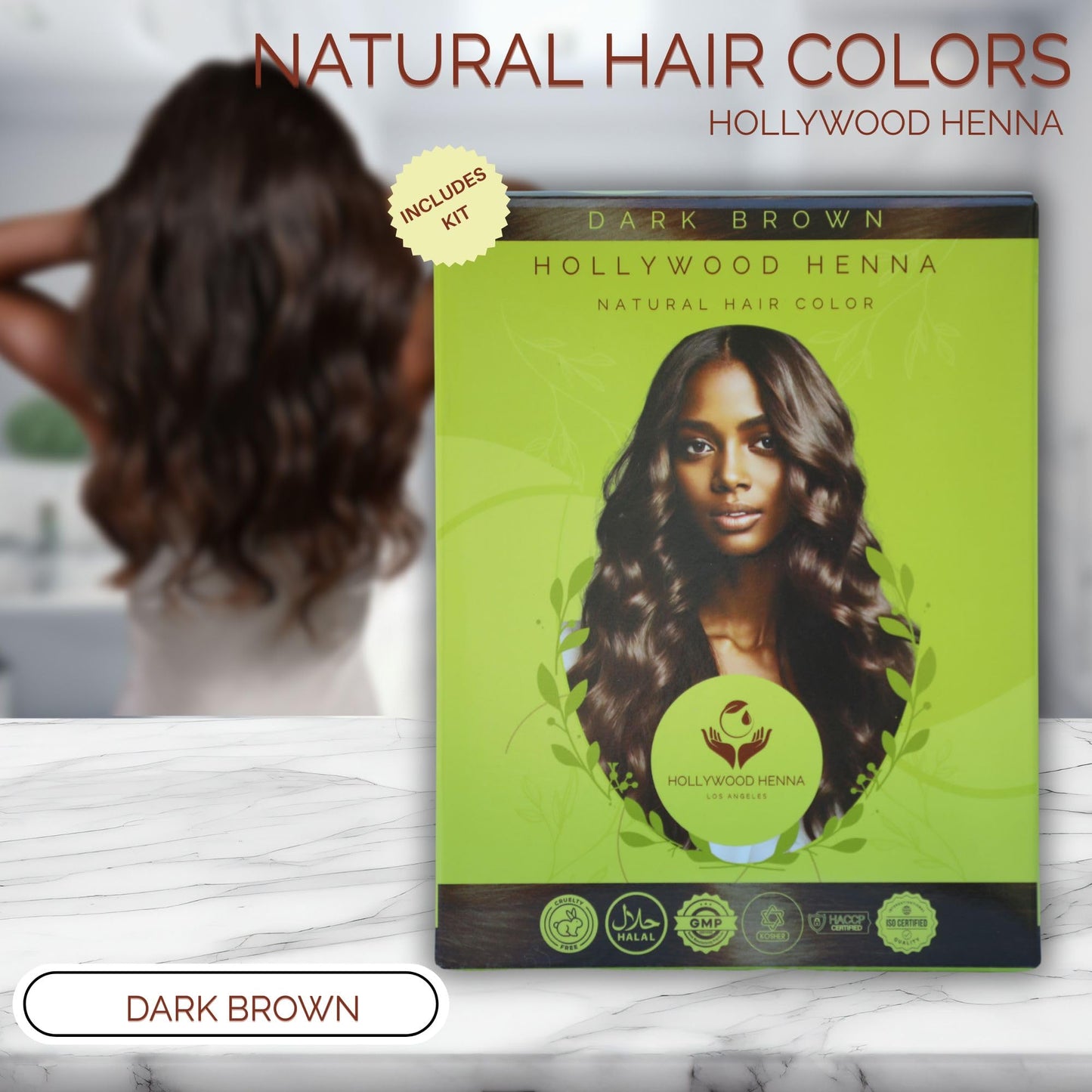 Hollywood Henna Hair Color Kit (Dark Brown) Organic Color Hair Beard Dye (Pack of 1-100g) Henna Based Hair Colors with Pure Herbs Free Chemicals Long Beauty & Personal Care Hollywood Henna