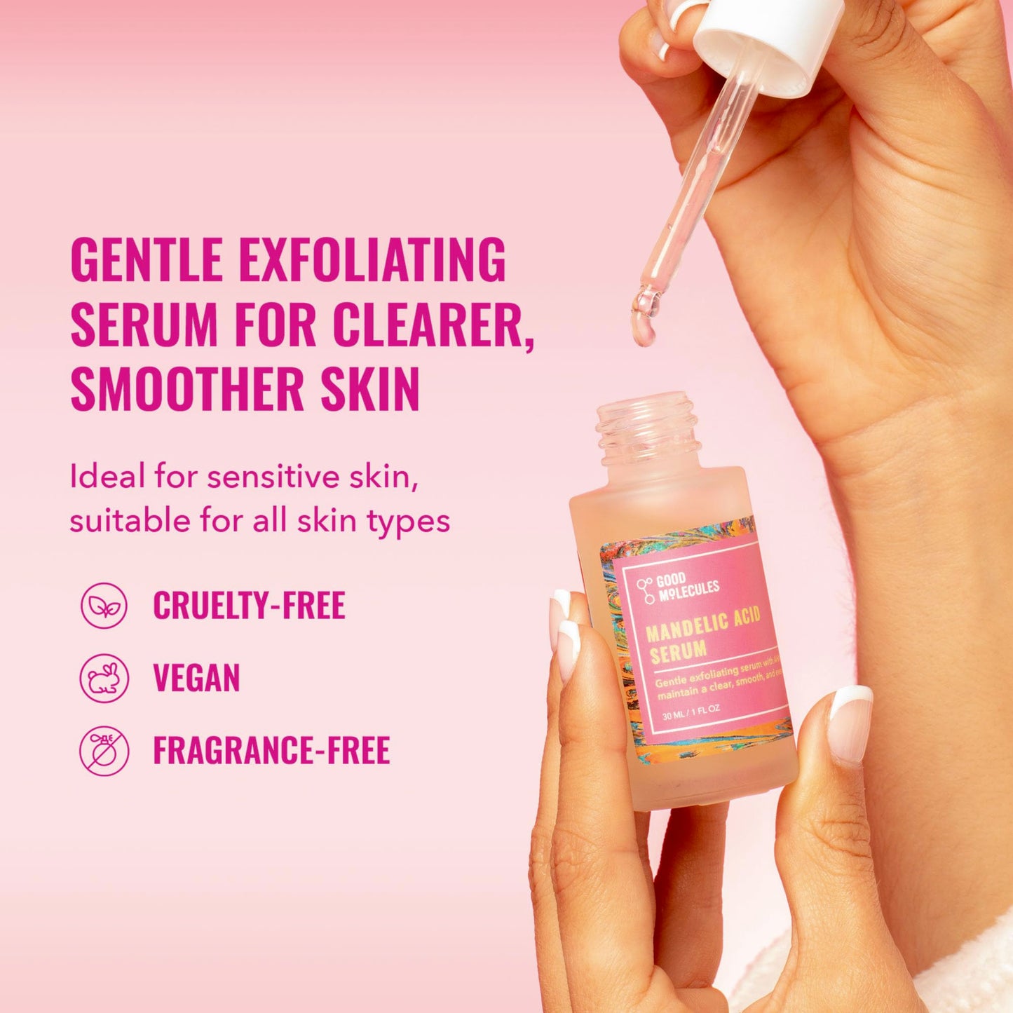 Good Molecules Mandelic Acid Serum - Gentle Face Exfoliator Serum with Ultra Hydrating Hyaluronic Acid - Exfoliating PHAs to Brighten Skin - Skin Care Beauty and Personal Care Good Molecules