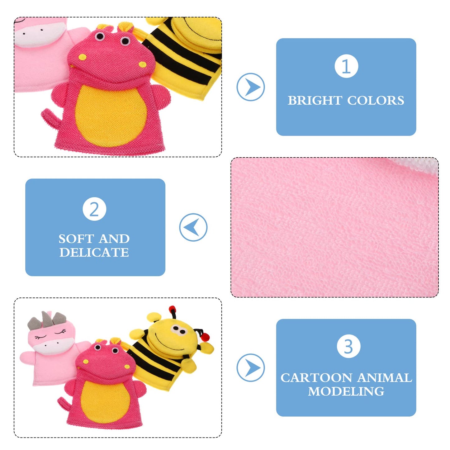 ARTIBETTER Cute Animal Bath Scrub Gloves for Kids - 3 Pack Toddler Bath Mitts Washcloths - Soft Wash Sponge for Baby Bathing Beauty and Personal Care ARTIBETTER