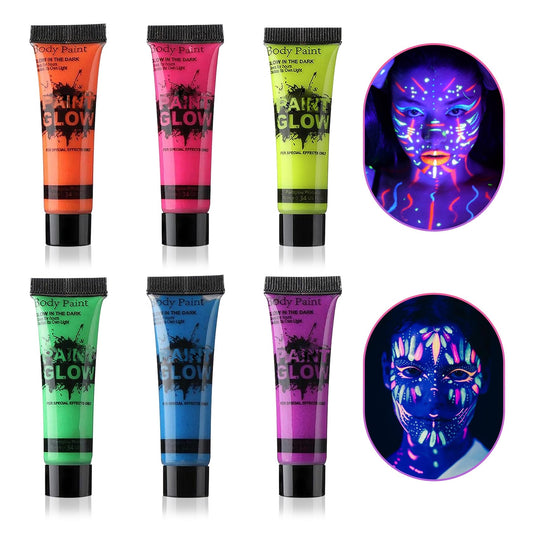 6 Colors Glow in the Dark Face and Body Paint Set - Halloween Cream for Skin, Professional Painting Kit for Party, Cosplay, Blacklight Glow SFX Beauty & Personal Care JunKuJK