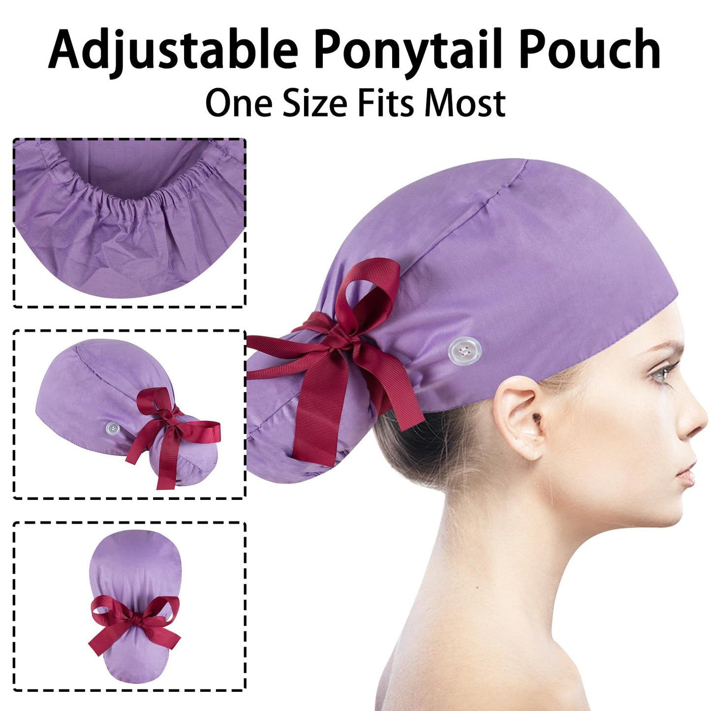 Scrub Caps Women Bouffant Scrub Hats Caps Nurses, Adjustable Working Cap Ponytail Pouch Tie Back Hats Beauty and Personal Care YEAJOIN