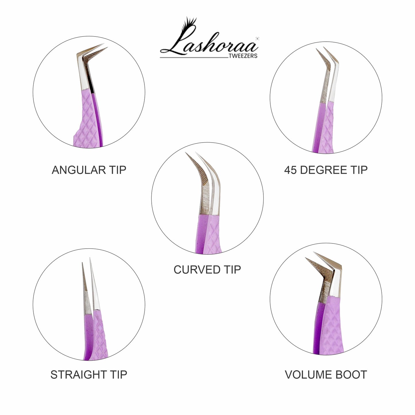 LASHORAA Professional 5pc Lash Extension Tweezers Pack - Fiber Tip Diamond Grip Japanese Steel, Precision Angled Tips - Perfect for Volume & Mega Beauty and Personal Care LASHORAA
