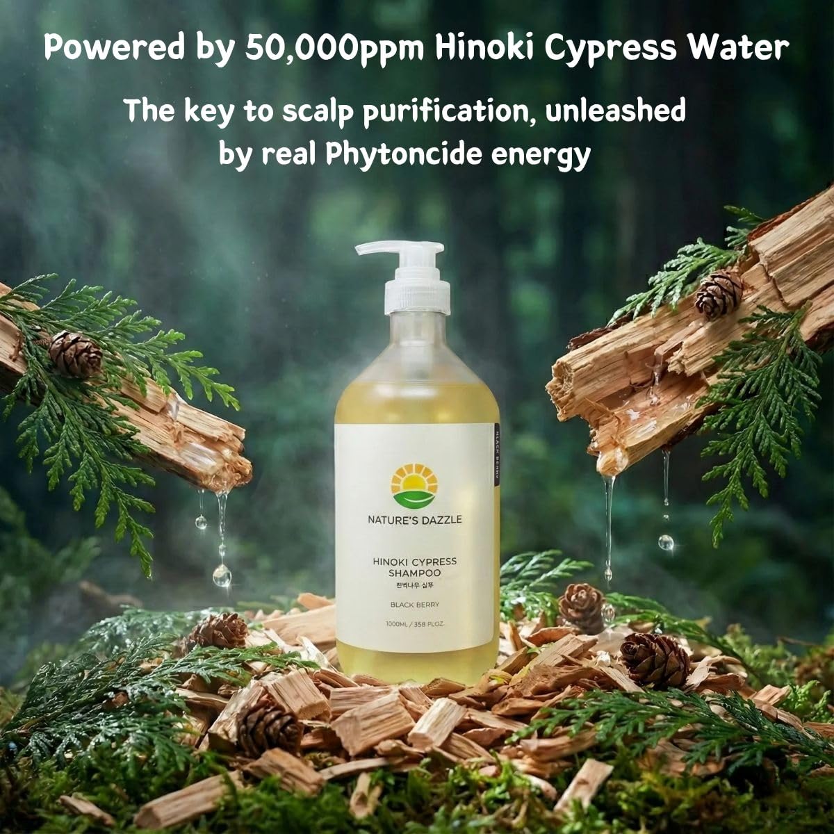 Nature's Dazzle Hinoki Cypress Shampoo(Black Berry Scent) 33.8oz & Citrus Brew Treatment (Grapefruit Scent)7.4oz - Scalp Soothing & Deep Nourishing Beauty & Personal Care Nature's Dazzle
