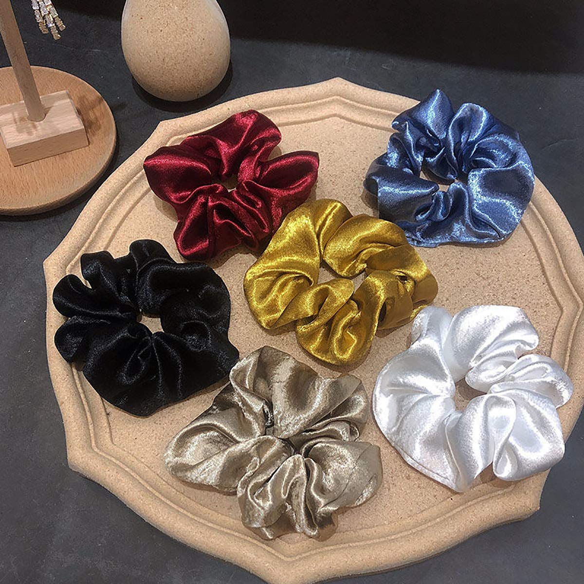 OCheng 9Pcs Silk Satin Hair Scrunchies Metallic Gold Silver Grey Scrunchie Hair Bobbles Ponytail Holder Brown Black Scrunchy Ropes Strong Elastic Hair