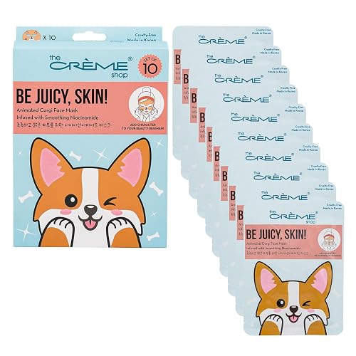 The Crme Shop Be Juicy, Skin! Animated Corgi Face Mask with Niacinamide, K-Beauty Sheet Mask for Brightening and Pore Minimizing, 10 Pack Beauty & Personal Care The Crème Shop