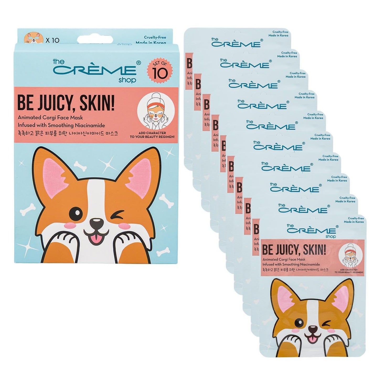 The Crme Shop Be Juicy, Skin! Animated Corgi Face Mask with Niacinamide, K-Beauty Sheet Mask for Brightening and Pore Minimizing, 10 Pack Beauty & Personal Care The Crème Shop