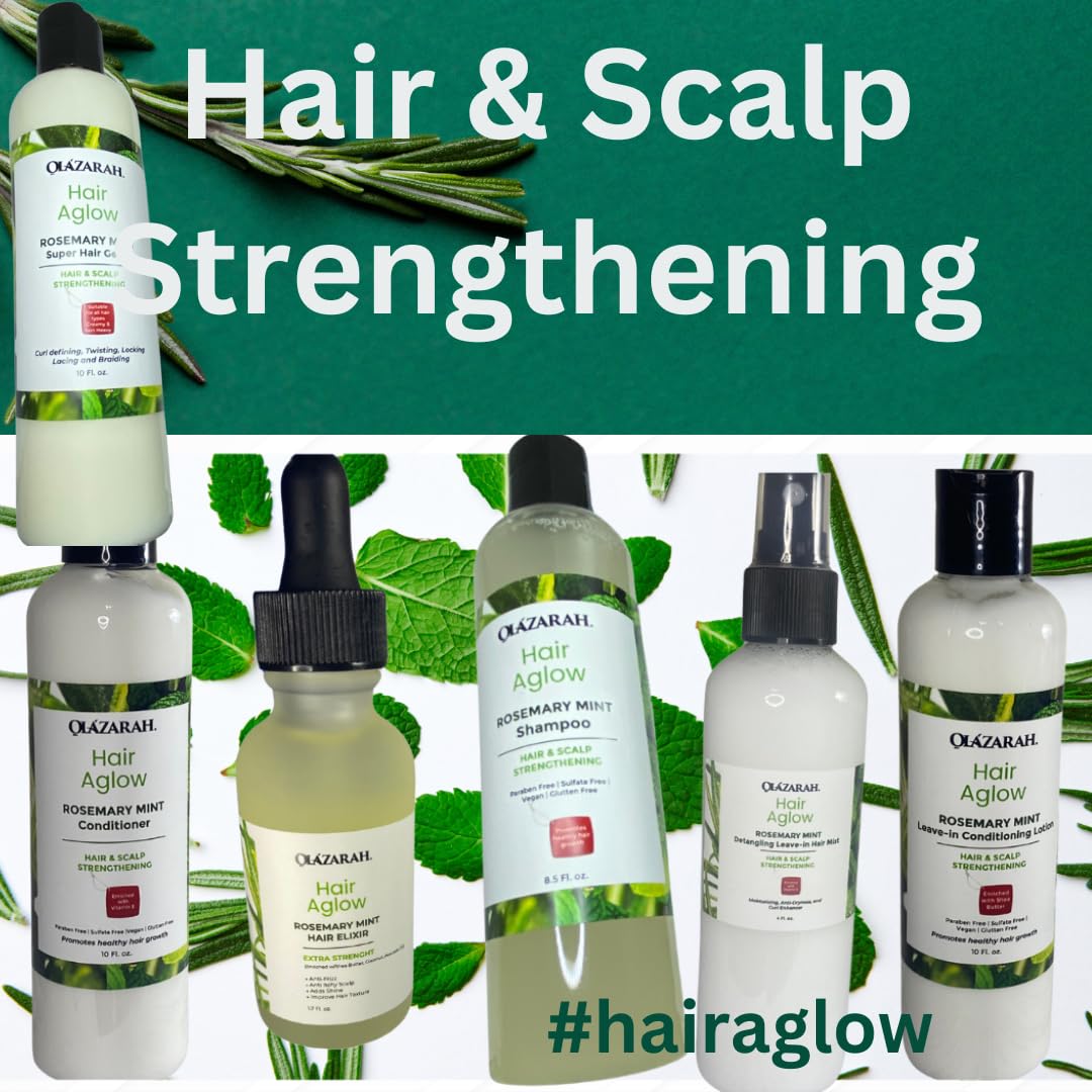 Rosemary & Mint Hair & Scalp Bundle | Strengthening Shampoo, Conditioner, Leave-In Conditioner, Leave-In Mist Spray, Oil Serum & Styling Gellie Beauty & Personal Care OLAZARAH