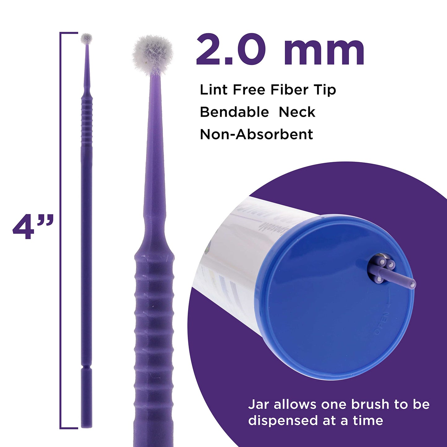 TCP Global Eyelash Extension Micro Brushes, 100 Medium 2.0 mm Tip Size Purple Disposable Brush Applicators - Apply Makeup, Paint Touch Up Beauty & Personal Care TCP Global