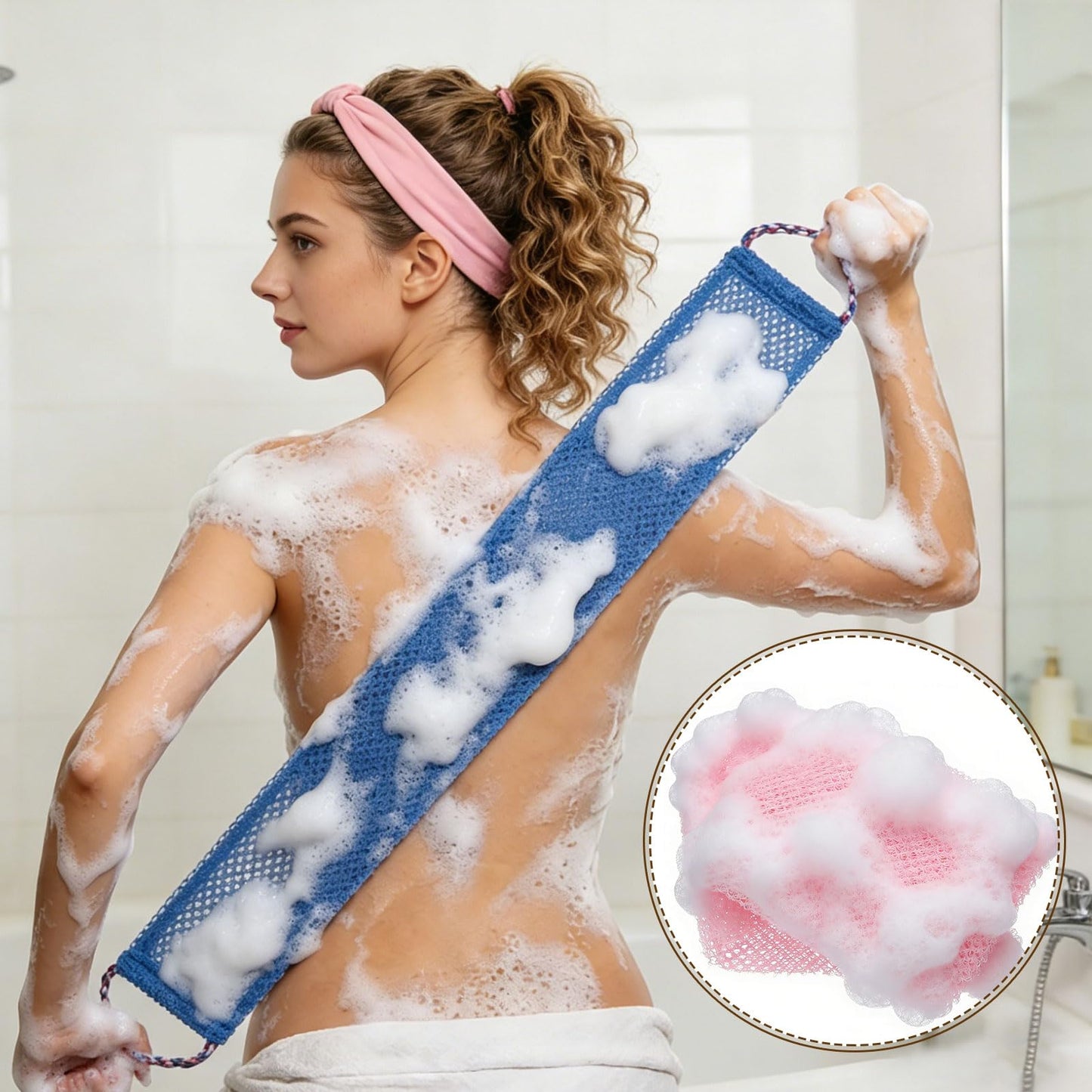 uxcell 2 Pcs Back Scrubber with Handles, Nylon Bath Sponge Extended, 29 Inch African Exfoliating Long Net Body Scrubber Shower Loofah for Women Men Beauty and Personal Care uxcell