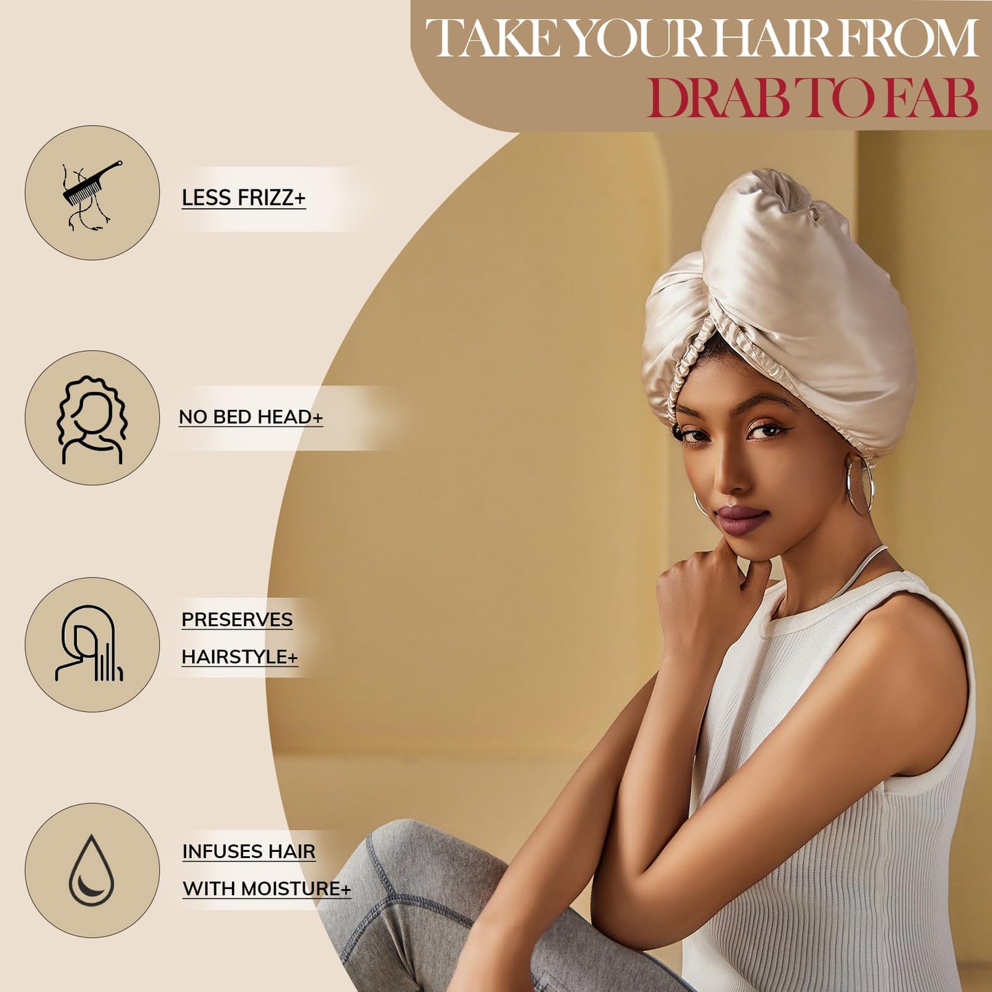 PROMEED 100% Silk Bonnets with Hyaluronic Acid, 23 Momme Mulberry Silk Turban Head Wraps for Hair Hydration, Moisture-Locking Silk Cap for Hair Care Beauty and Personal Care PROMEED