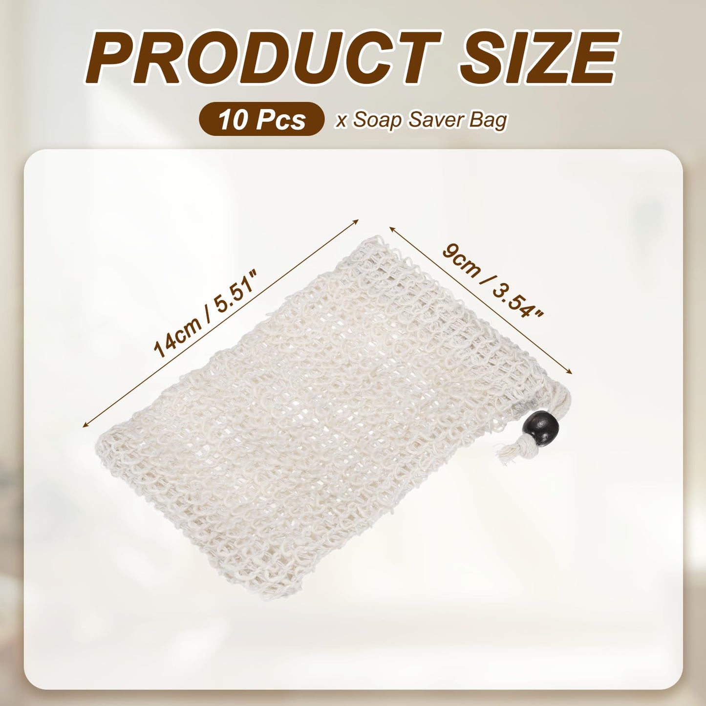 uxcell 10 Pcs Soap Saver Bag, 5.5"x3.5" Mesh Soap Bag with Drawstring Brown Wooden Bead Cotton Scrubber Pouch Exfoliating Net for Body Shower Foaming Beauty and Personal Care uxcell
