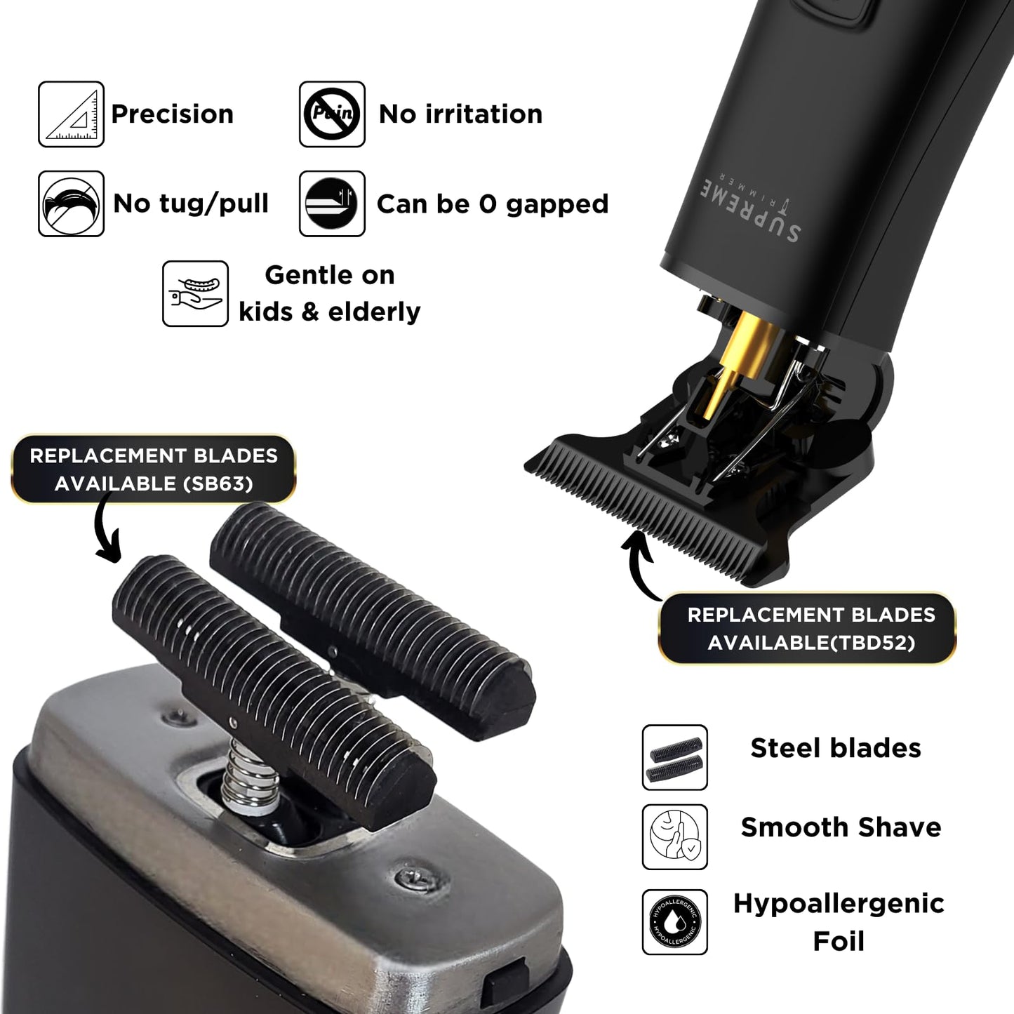 Supreme Trimmer 2-in-1 T-Shaper Trimmer & Crunch Foil Shaver - STF602 Electric Razor & ST5206 DLC Beard Trimmer Barber Haircut Kit - Black Beauty and Personal Care Supreme Trimmer