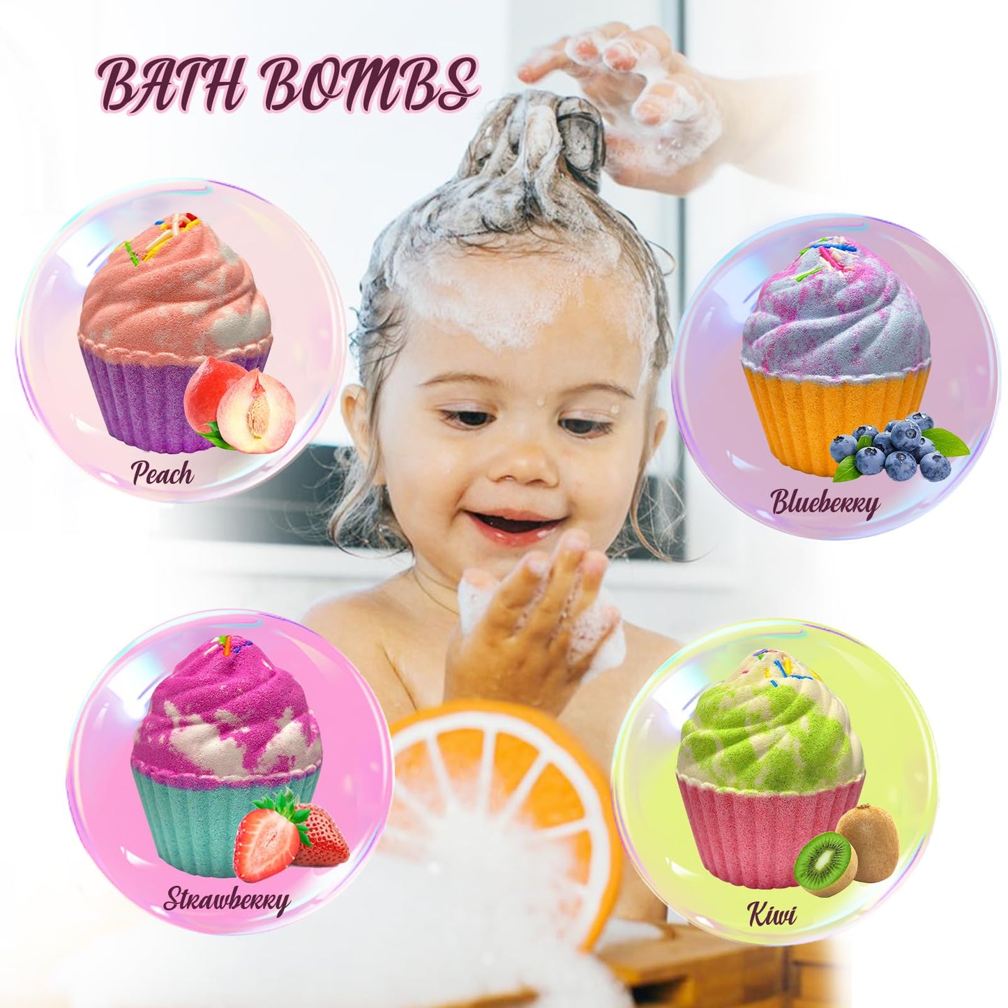 Bath Bombs for Kids with Surprise Jewelry Inside, 8 Cupcake Bath Bombs for Girls Gift Set, Handmade Fizzes Balls with Rich Bubble Bath, Ideal Beauty and Personal Care Excalla