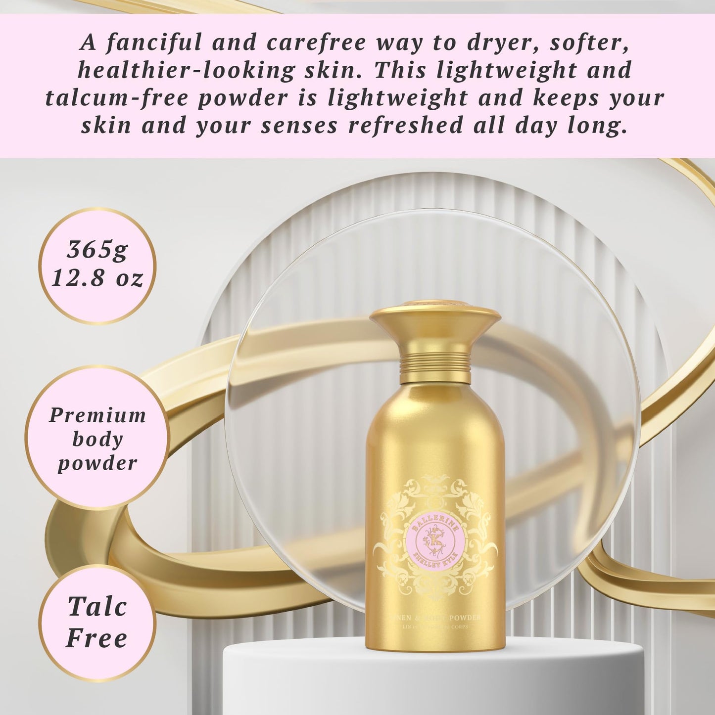 Talc-Free Body Powder for Women for Daily Use and After Bath - Ballerine 365 g (Puff not Included) Beauty and Personal Care Shelley Kyle
