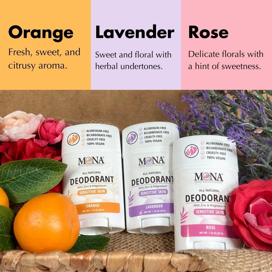 MONA BRANDS All Natural Deodorant For Women & Men - For Sensitive Skin - No Aluminum or Baking Soda - (3-Pack VARIETY-1 1.76 Oz each) Beauty and Personal Care MONA