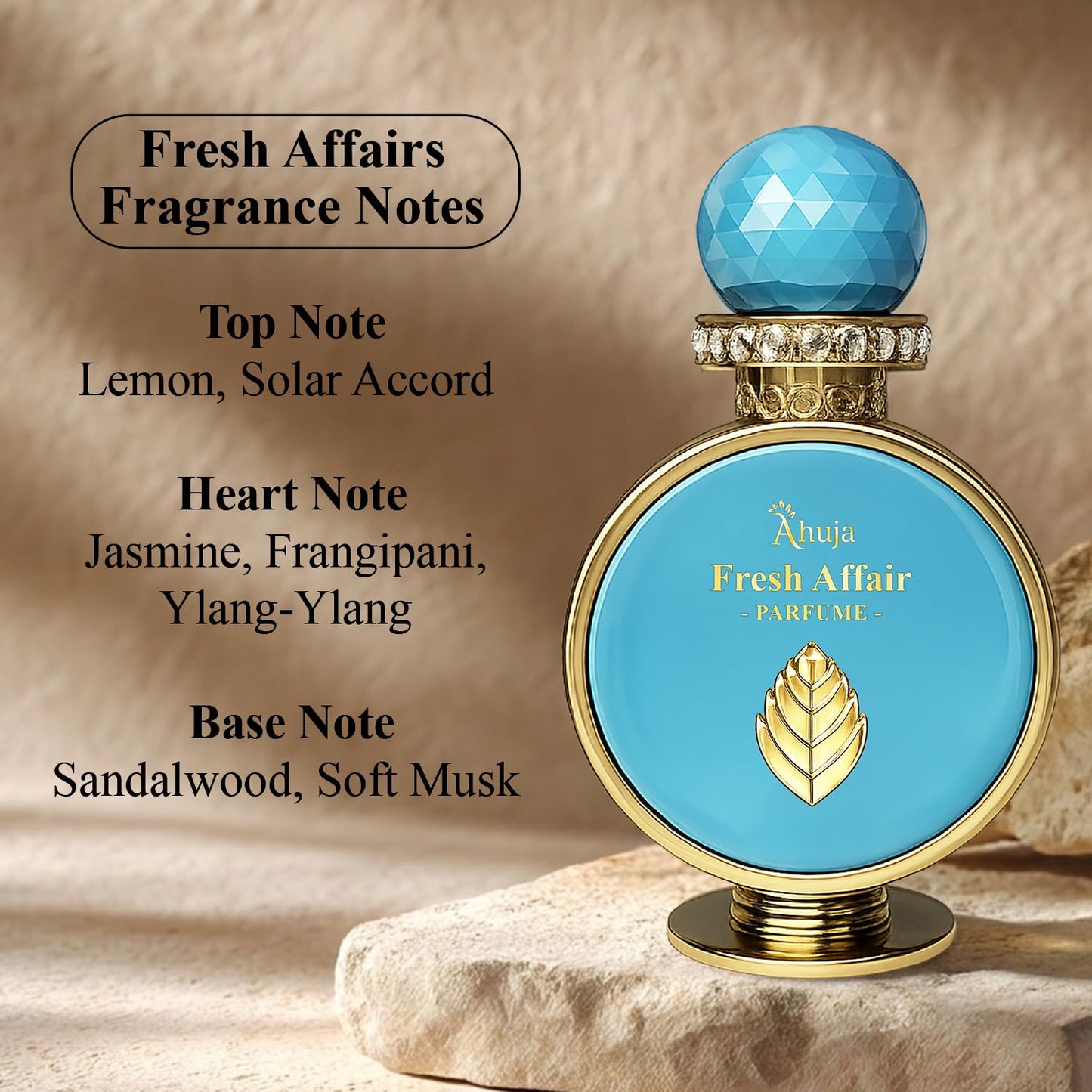AHUJA Fresh Affairs - 3.4 oz Parfum | Unisex Floral Solar Scent | Long Lasting 30% Oil | Lemon, Jasmine, Frangipani, Ylang-Ylang, Sandalwood | Luxury Beauty & Personal Care AHUJA