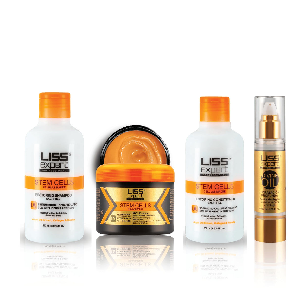 Liss Expert Stem Cells Gold Edition Professional Hair Smoothing Treatment, with Argan Oil, Collagen & Hyaluronic Acid, Shoulder Length, 8.45 fl oz
