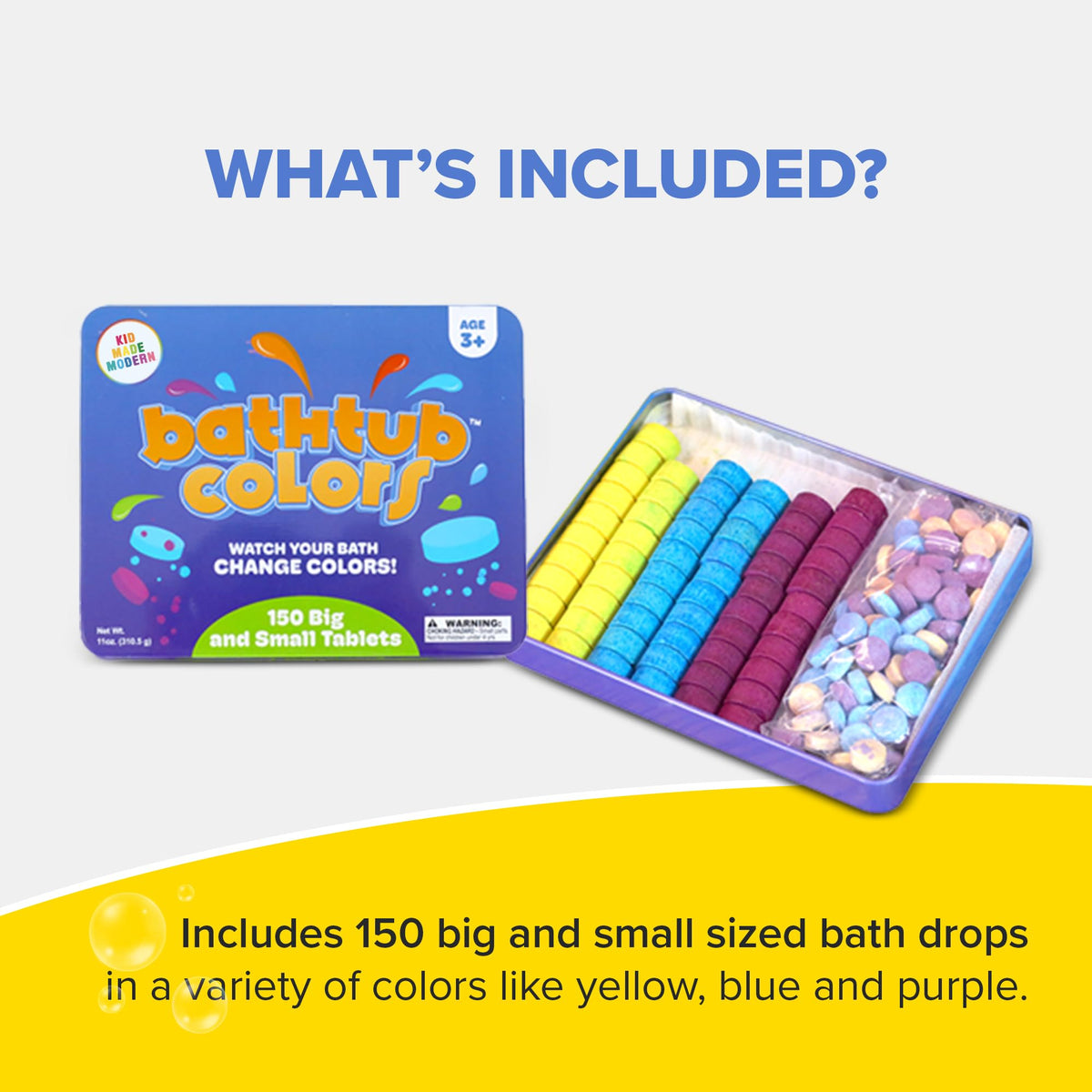 Kid Made Modern Bath Color Tablets for Kids - 150 Counts Non Toxic Bath Drops for Toddlers - Blue, Yellow, Pink, and Purple Bathtub Color Fizzies… Beauty & Personal Care Regal Games