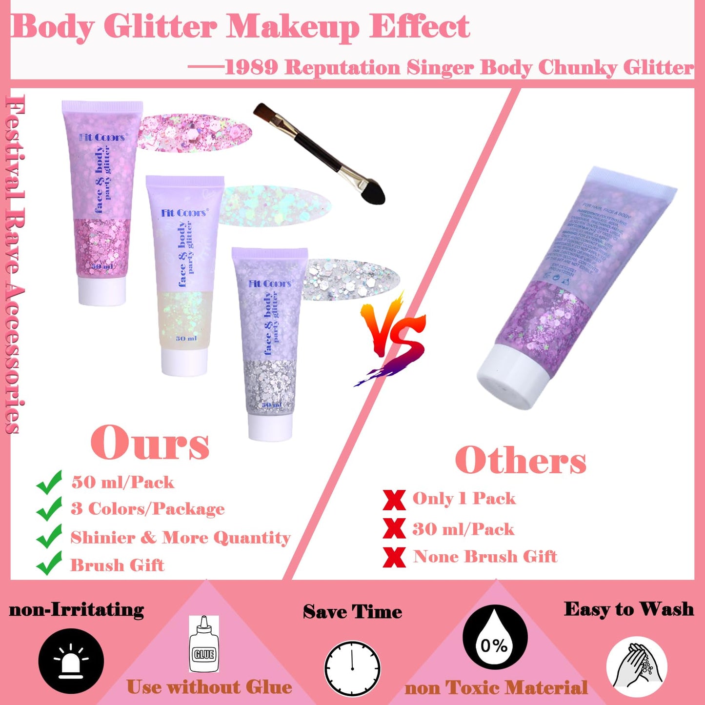 Body Glitter Face Glitter Gel: Singer Concerts Disco Festival Rave Accessories Face Glitter Makeup 150ml Chunky Sequins Mermaid Face Body Hair Glitter Beauty & Personal Care Angels Beauty
