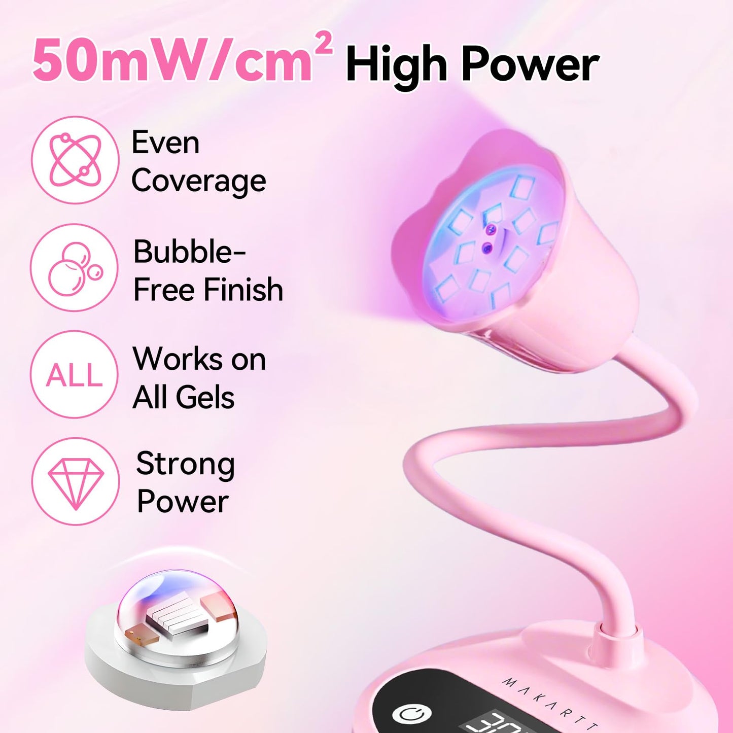Makartt UV Nail Lamp - Gooseneck LED Nail Light with Auto Sensor & 4 Timers, Rechargeable USB Cordless Flash Cure Lamp Nail Dryer Fast Curing Gel Beauty and Personal Care Makartt
