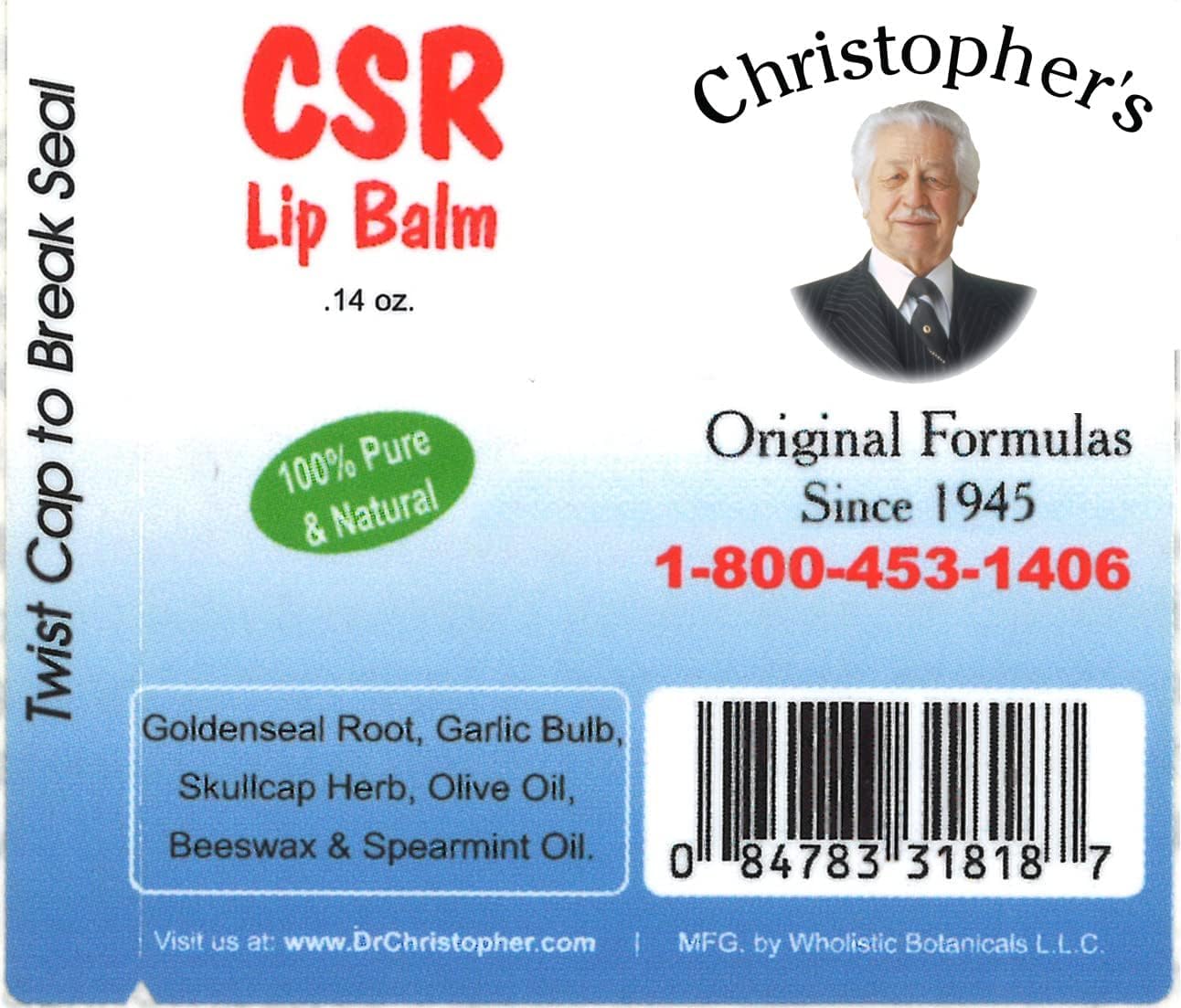 Christopher’s Original Formulas CSR Lip Balm - Herbal Goldenseal & Garlic Formula - Olive Oil & Beeswax Base - Moisturizing & Soothing - Purse Size Beauty and Personal Care Christopher's Original Formulas