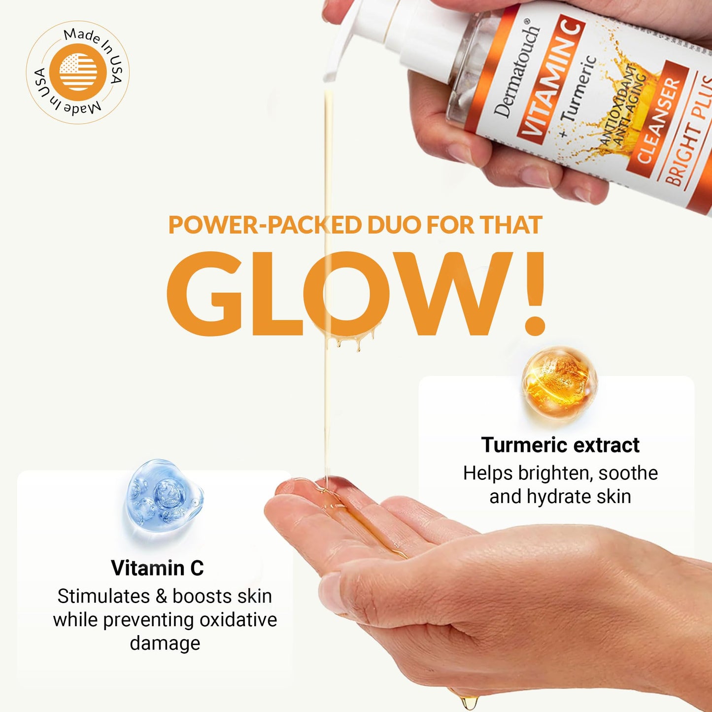 DERMATOUCH® Vitamin C Cleanser Water with Turmeric, Gentle Foaming Facial Cleanser for Daily Use, Helps Remove Impurities, All Skin Types, Made in Beauty & Personal Care DERMATOUCH