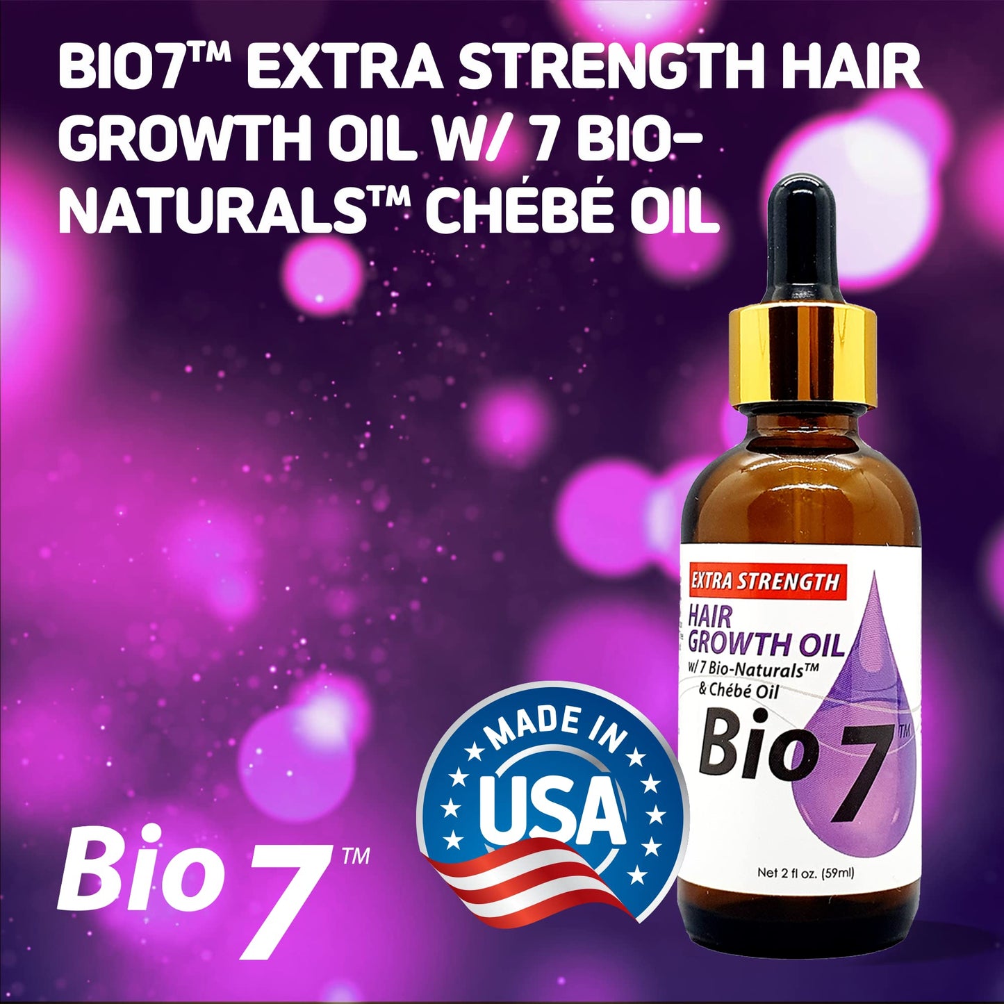 BIO7 EXTRA STRENGTH HAIR GROWTH OIL W/ 7 BIO-NATURALS CHÉBÉ OIL - 2 Fl Oz - Strengthen, Thicken and Grow Your Hair, Condition Your Scalp, Prevent Beauty & Personal Care By Natures